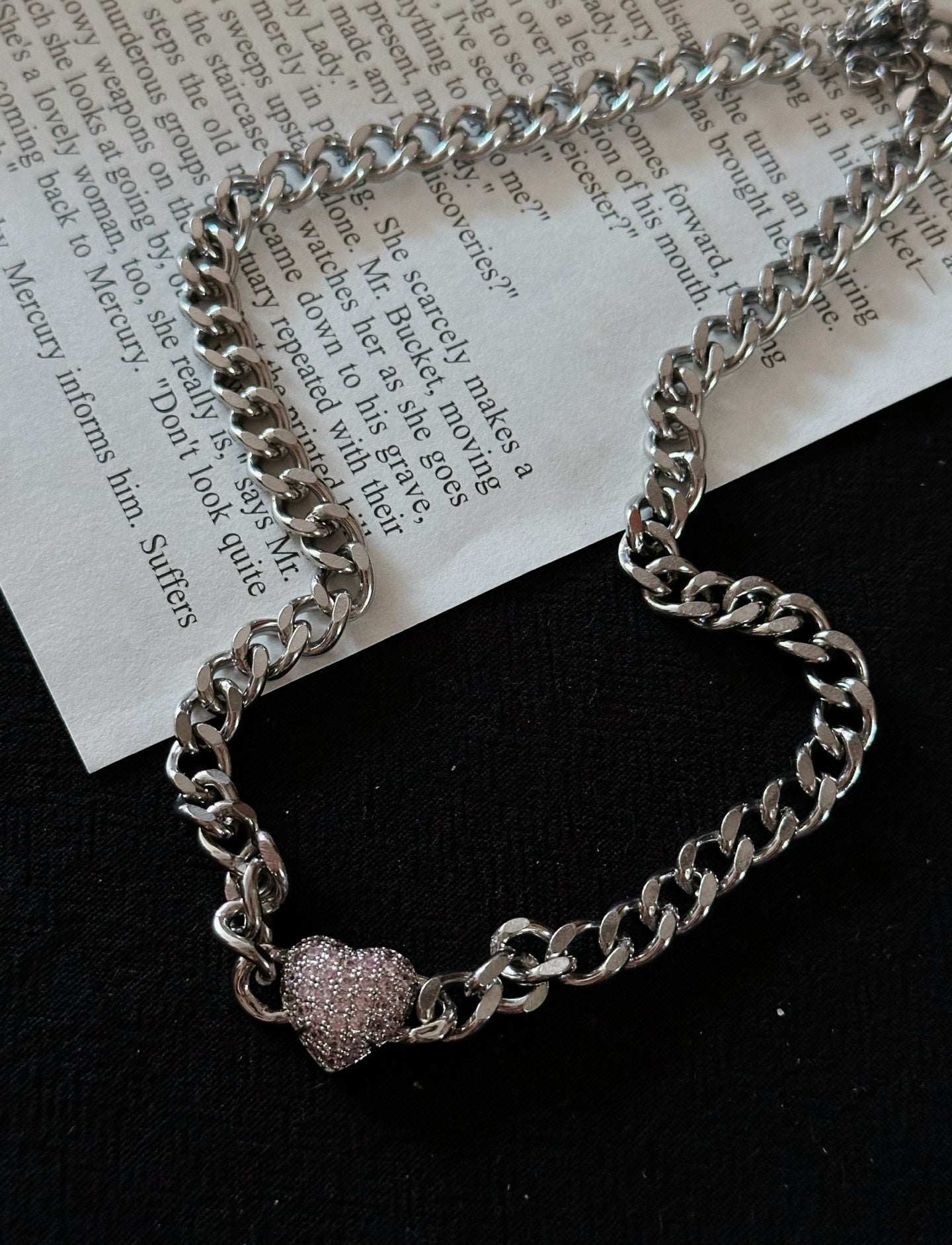 ASLOP TREASURE Pink Pavé Heart Necklace – additional necklace product photo