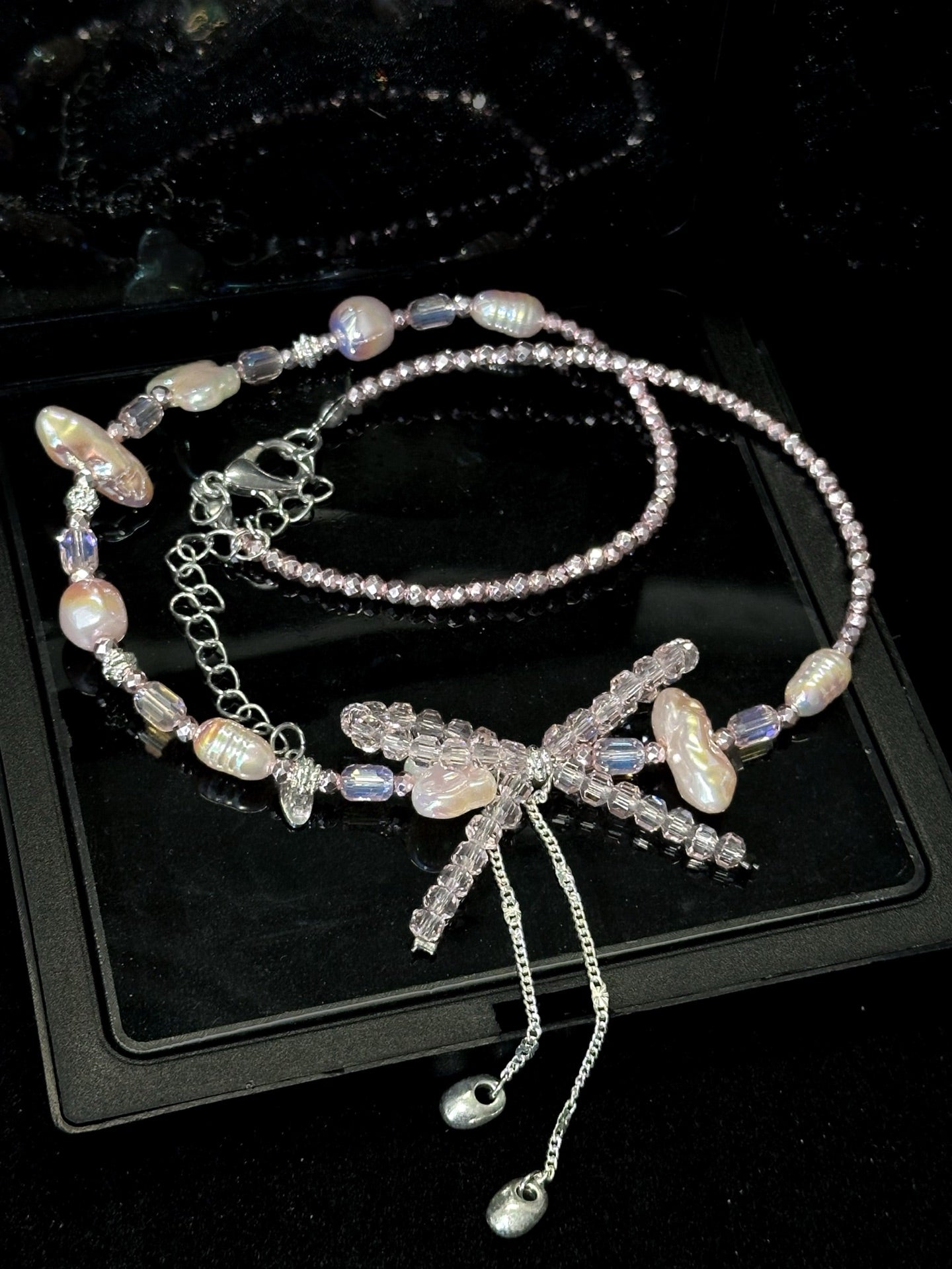 ASLOP TREASURE Pink Crystal Bow Necklace – detail photo 3