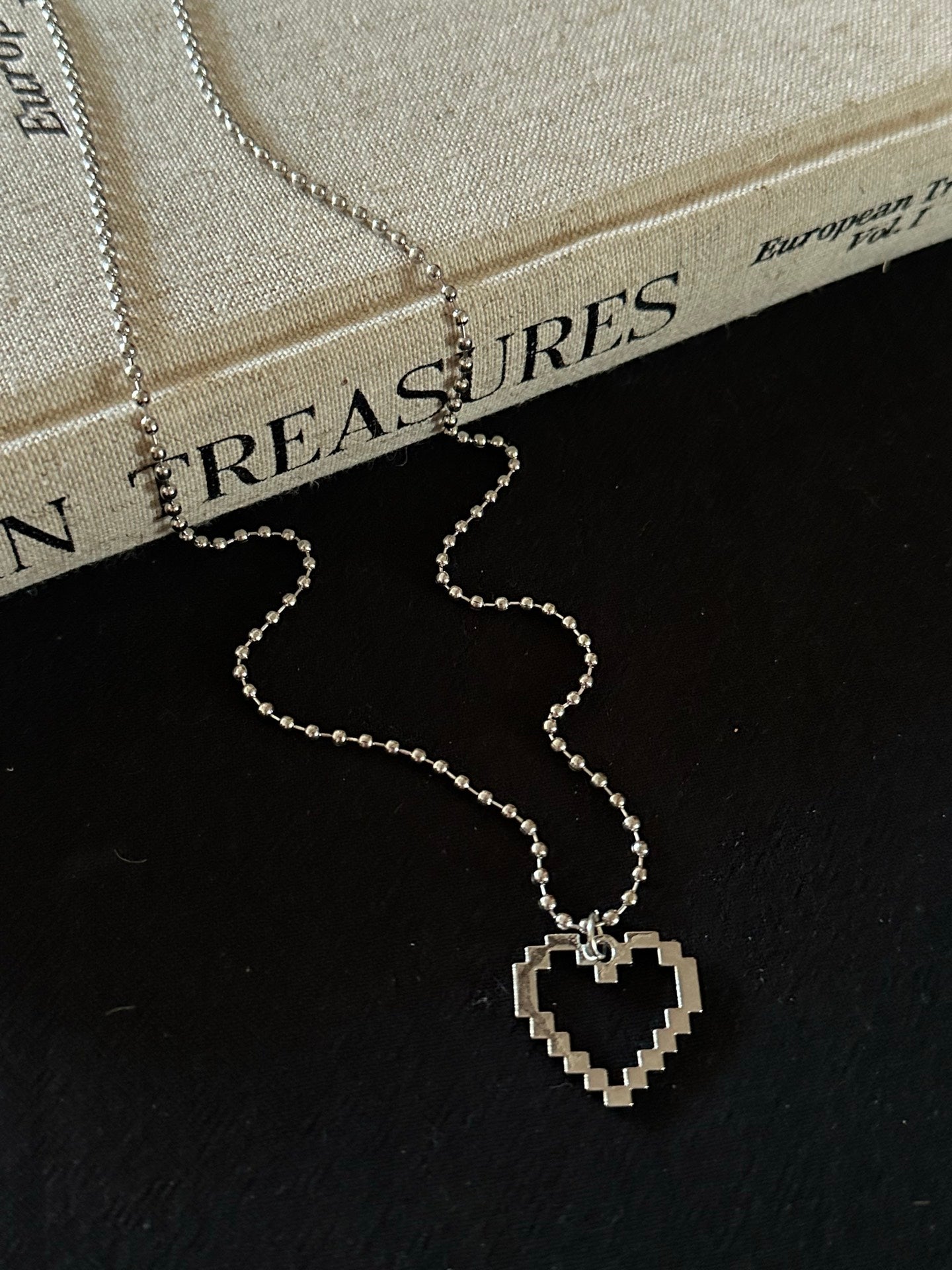 ASLOP TREASURE Layered Cross & Pixel Heart Necklace – additional necklace product photo
