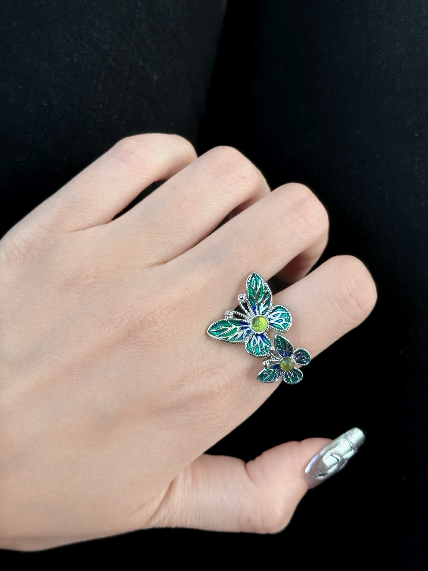ASLOP TREASURE Vintage Enamel Butterfly Flower Ring – detail photo 2