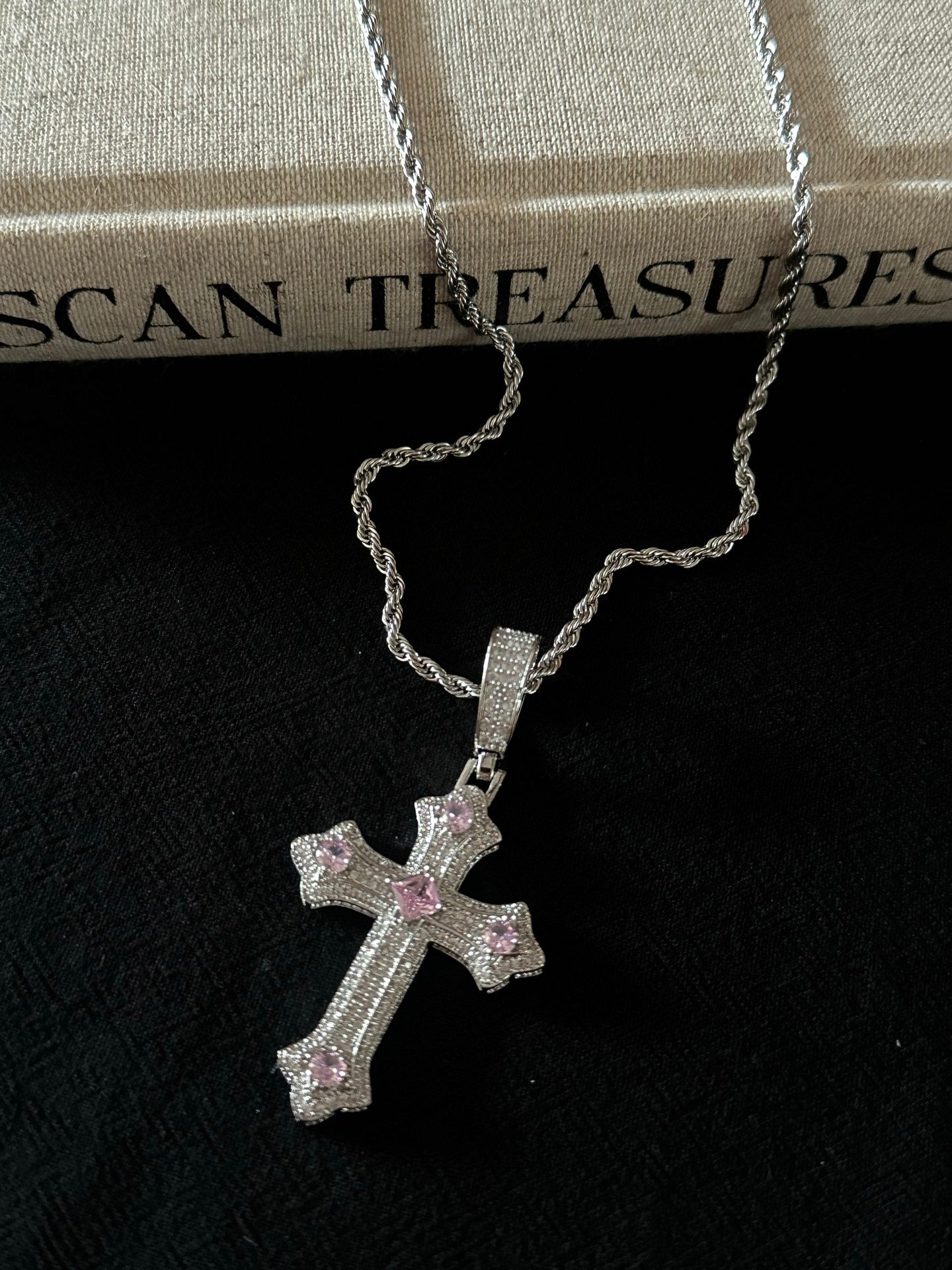 ASLOP TREASURE Pink Pavé Cross Chain – additional necklace product photo