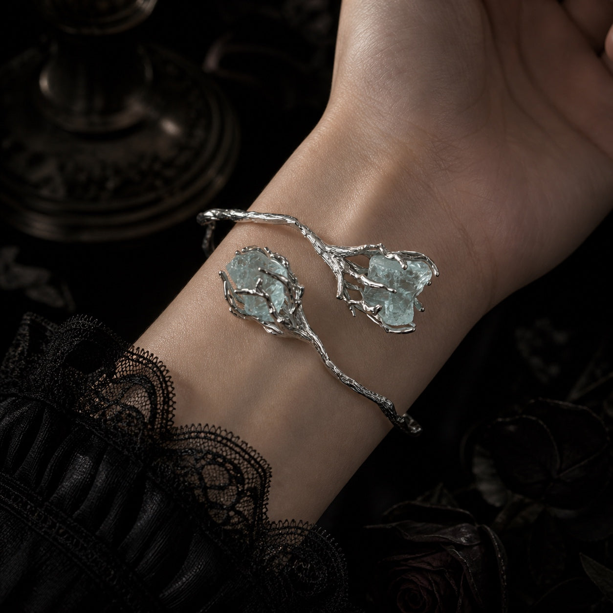 ASLOP TREASURE Twisted Vine Rough Stone Bangle Bracelet – detail photo 3