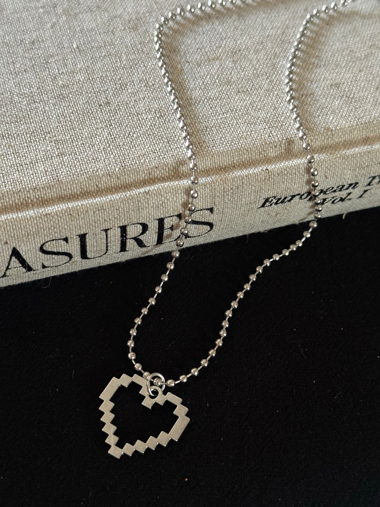 ASLOP TREASURE Layered Cross & Pixel Heart Necklace – additional necklace product photo