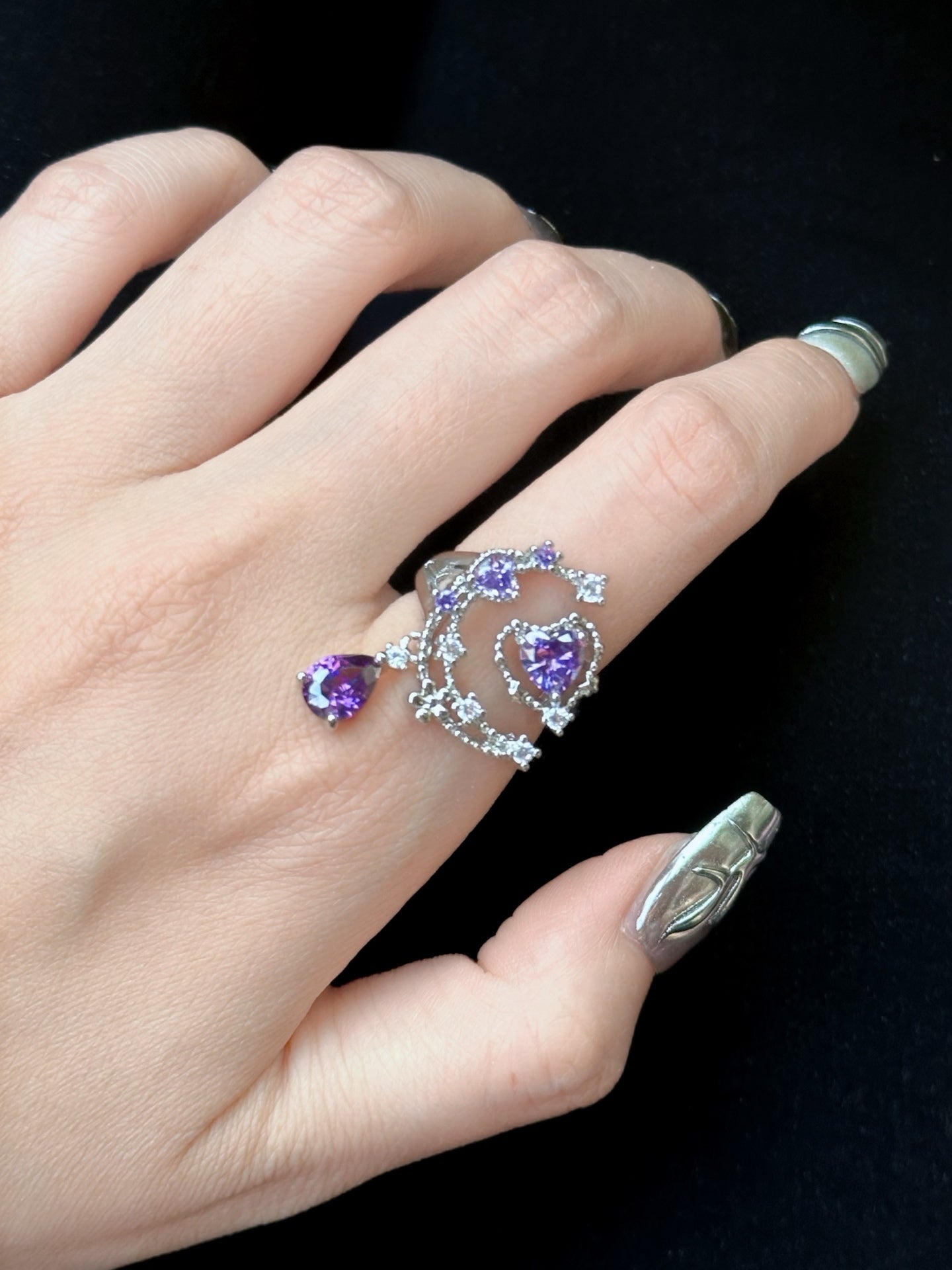 ASLOP TREASURE Purple Moon & Heart Ring – detail photo 2
