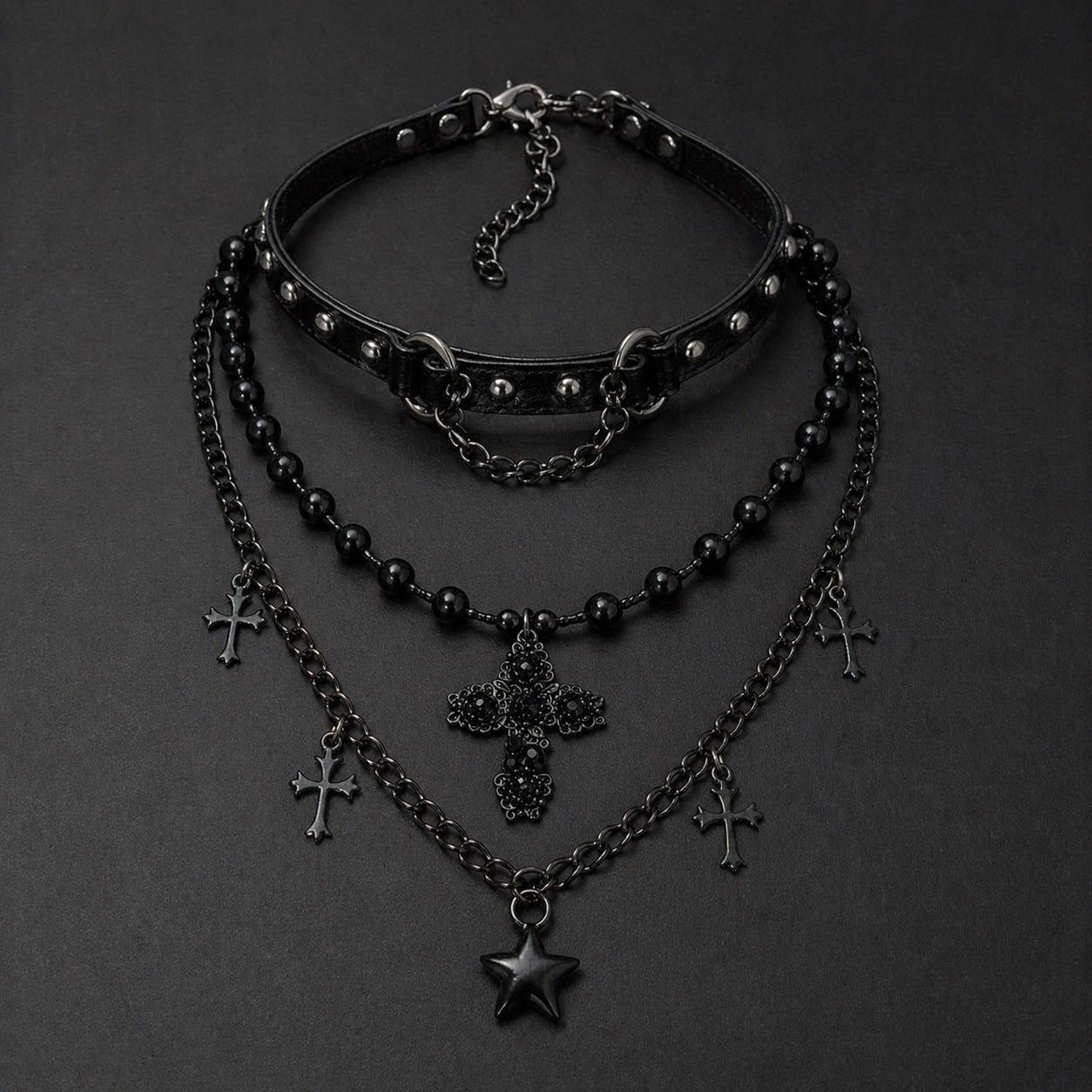 ASLOP TREASURE Gothic Studded Cross Necklace Set – detail photo 4