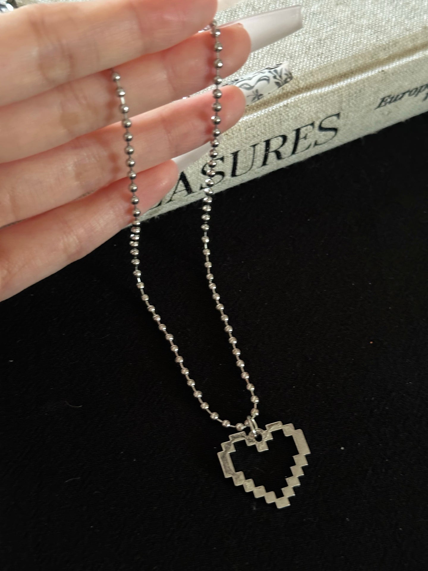 ASLOP TREASURE Layered Cross & Pixel Heart Necklace – additional necklace product photo