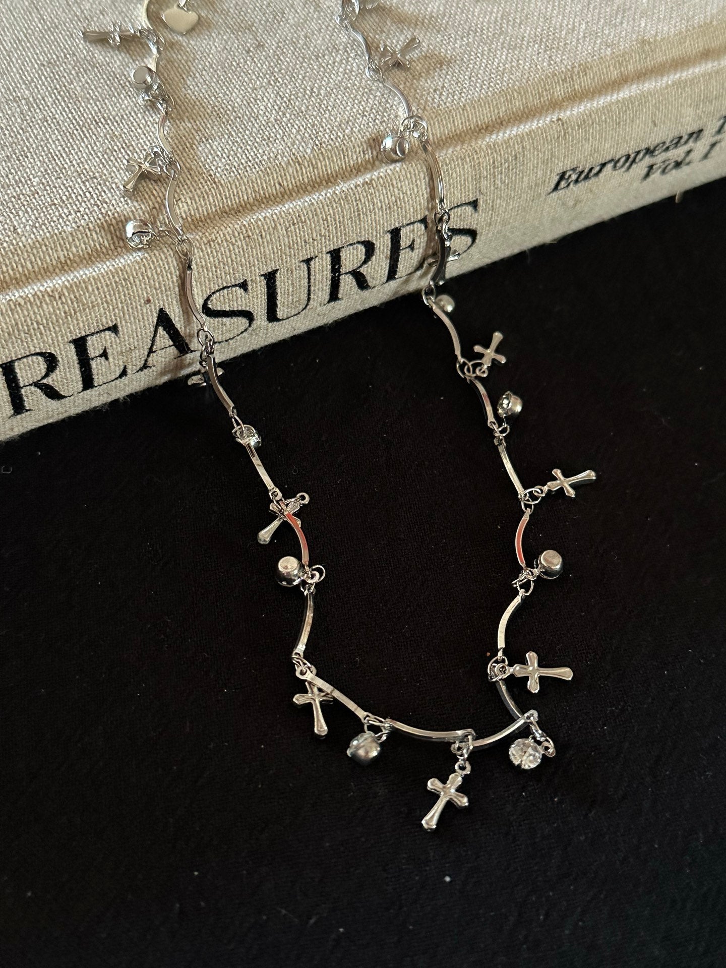 Layered Cross & Pixel Heart Necklace