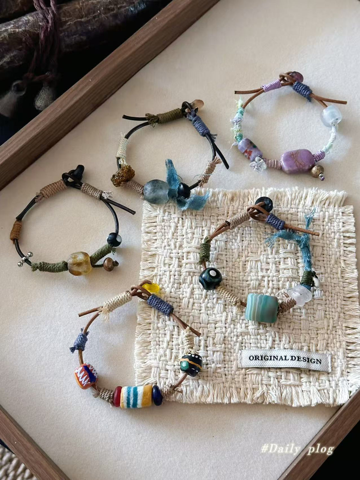 Liuli glass bead leather bracelet collection - boho ethnic wrap bracelets, ASLOP TREASURE