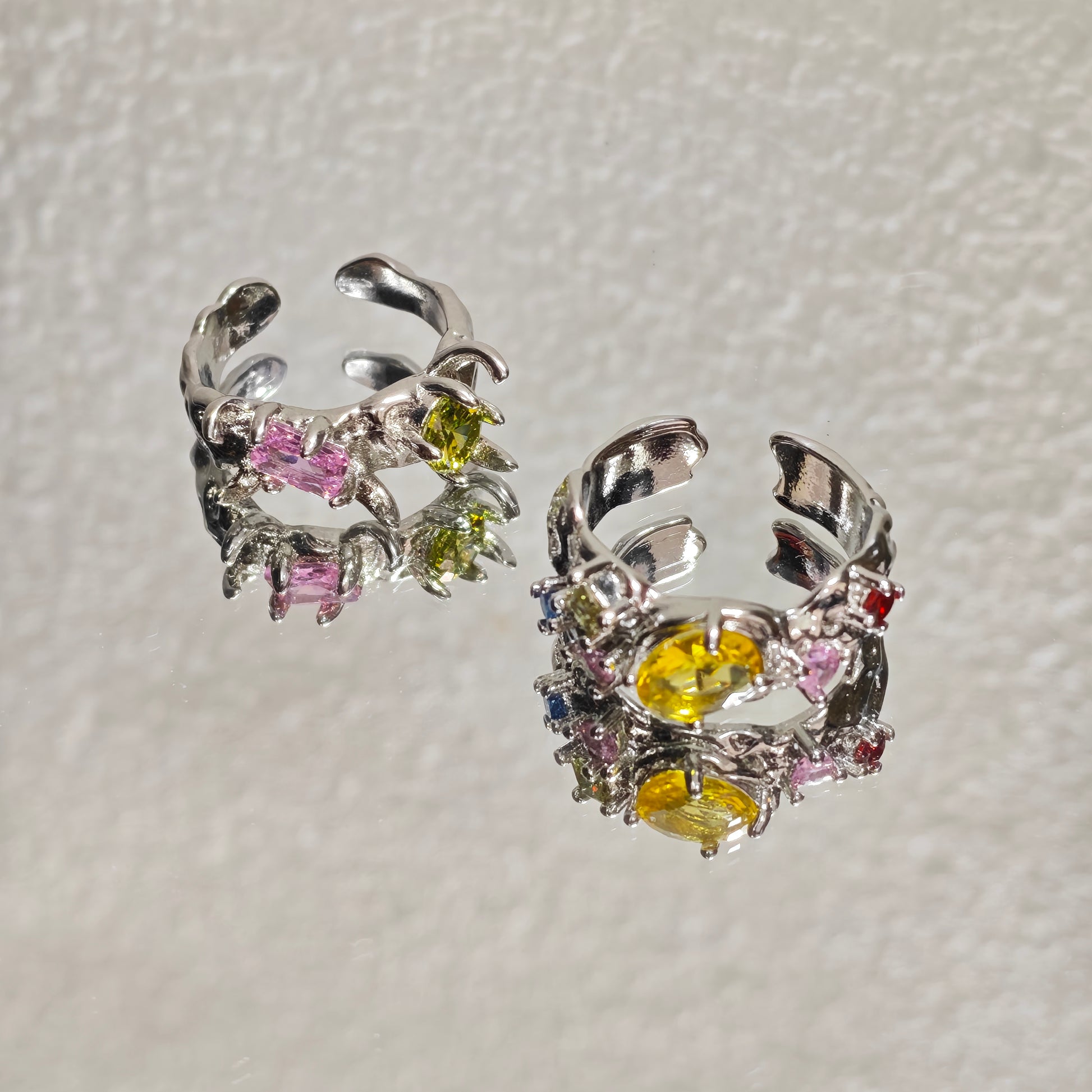 multicolor crystal rings silver colorful aesthetic