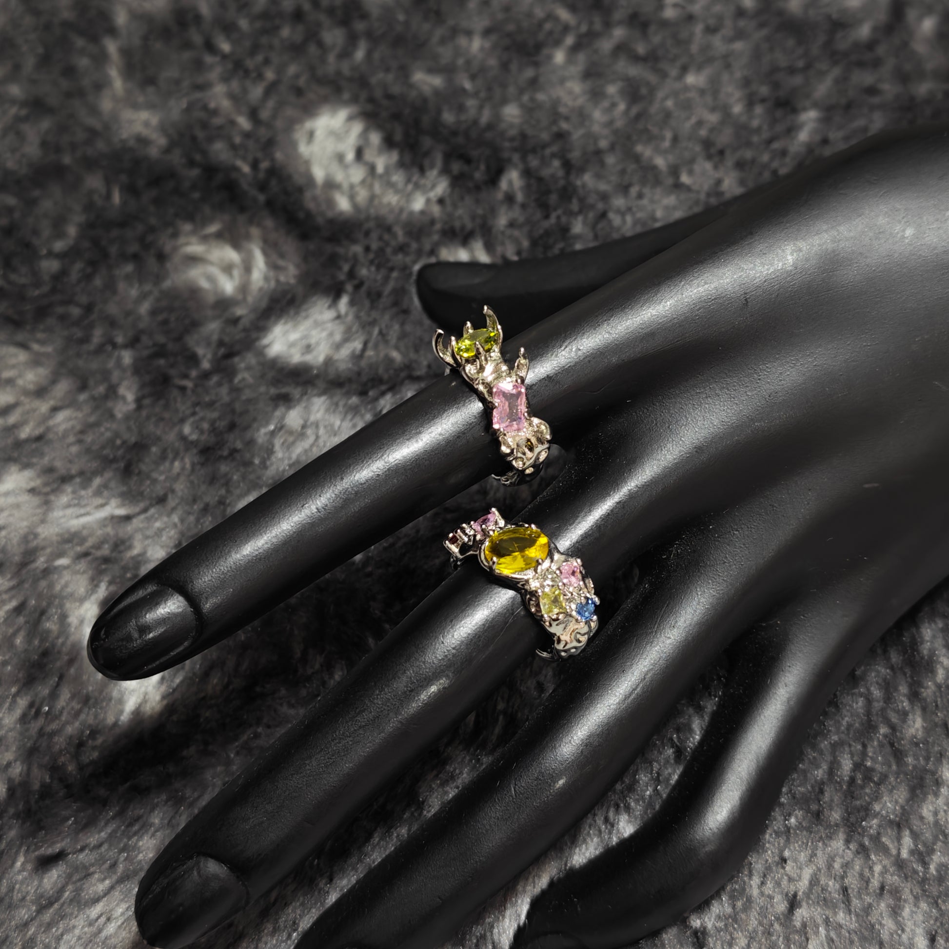 multicolor rings funky bold jewelry aesthetic