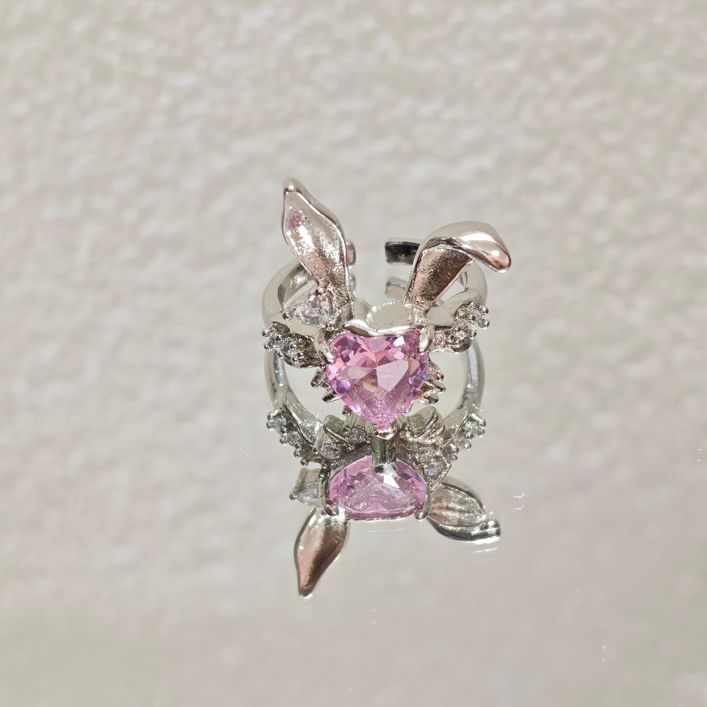 pink bunny ring silver kawaii cute aesthetic