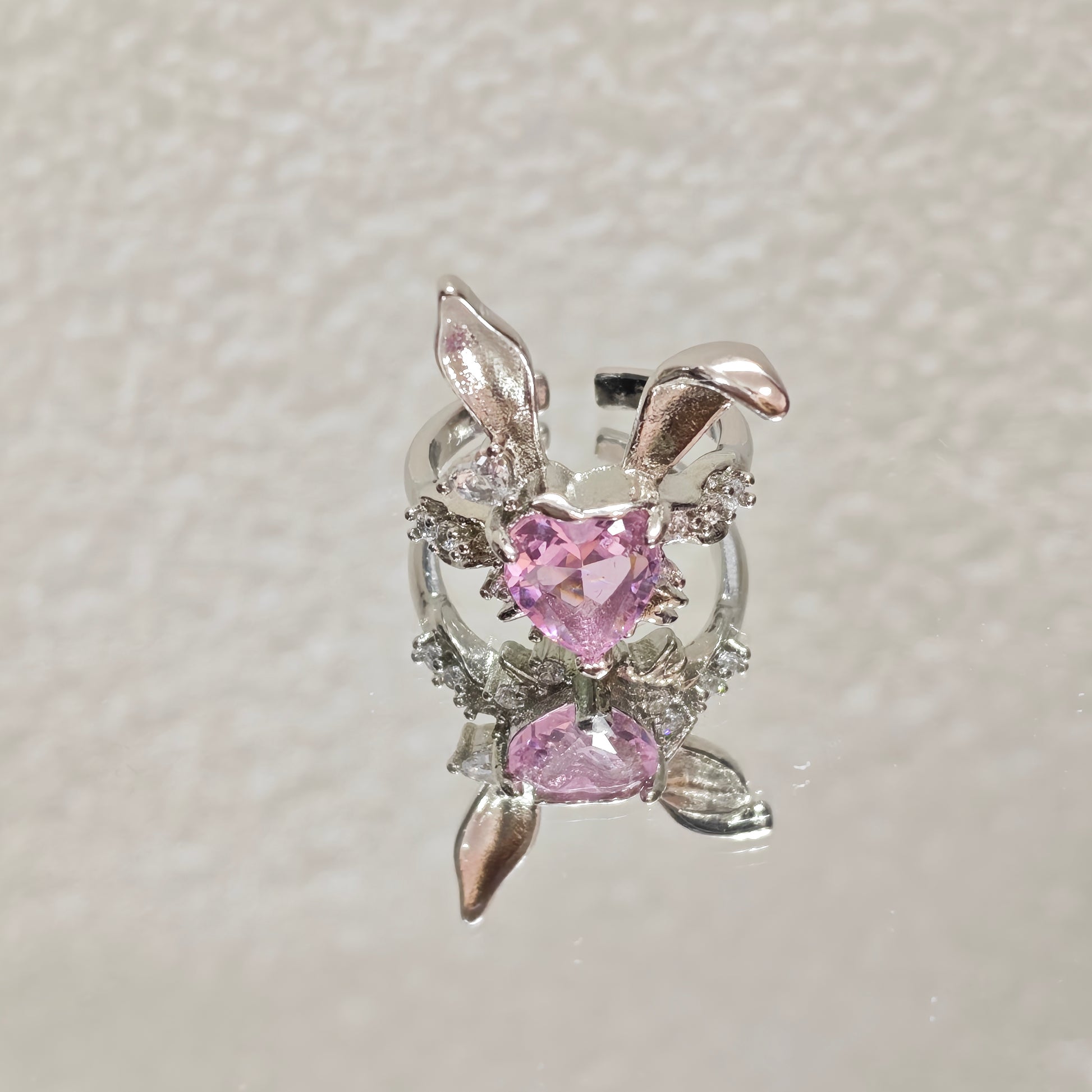 pink bunny ring silver kawaii cute aesthetic