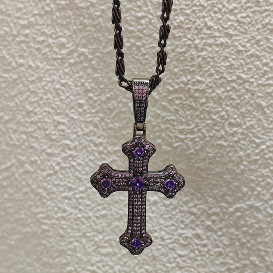 purple crystal cross necklace gothic dark aesthetic