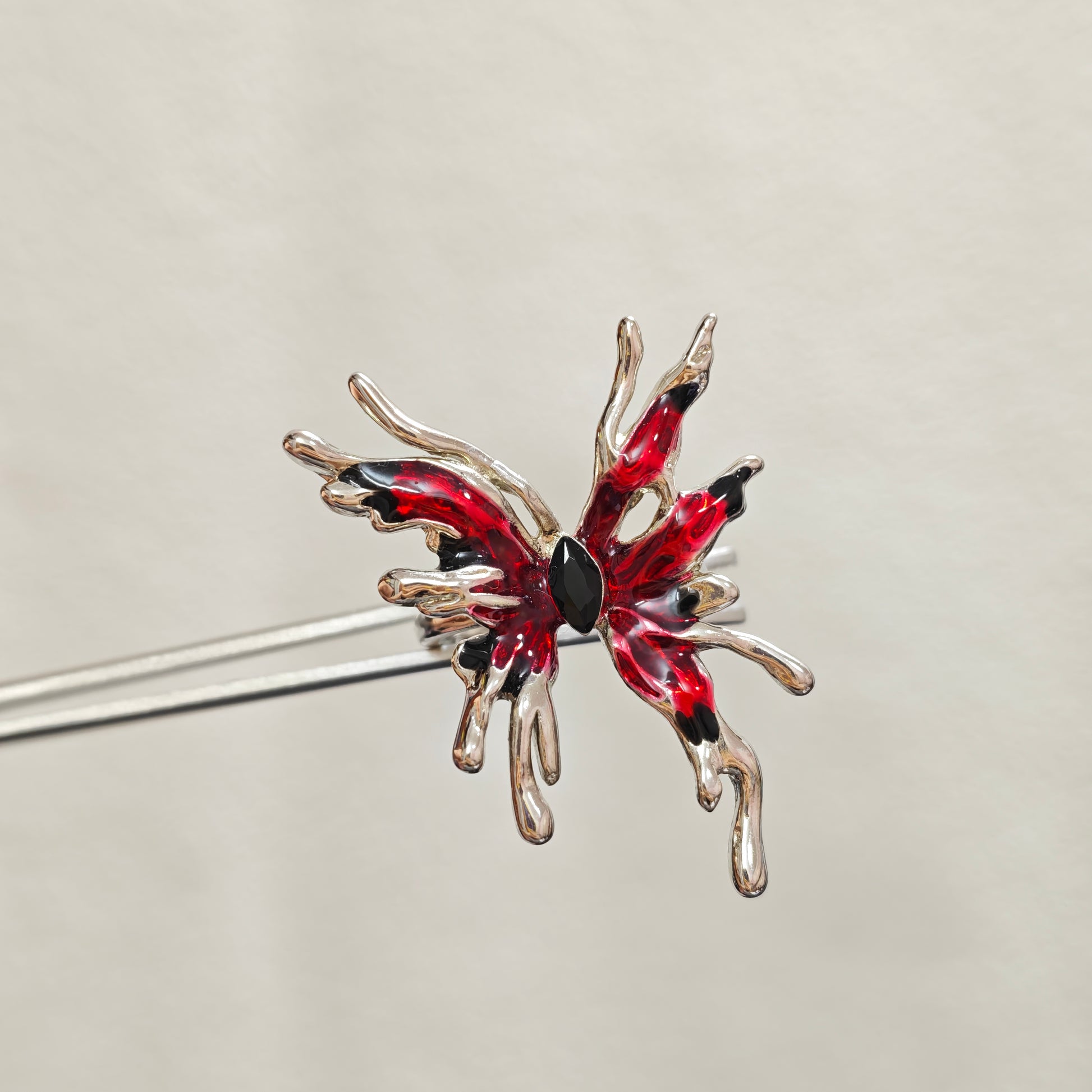 red butterfly ring silver gothic dark aesthetic