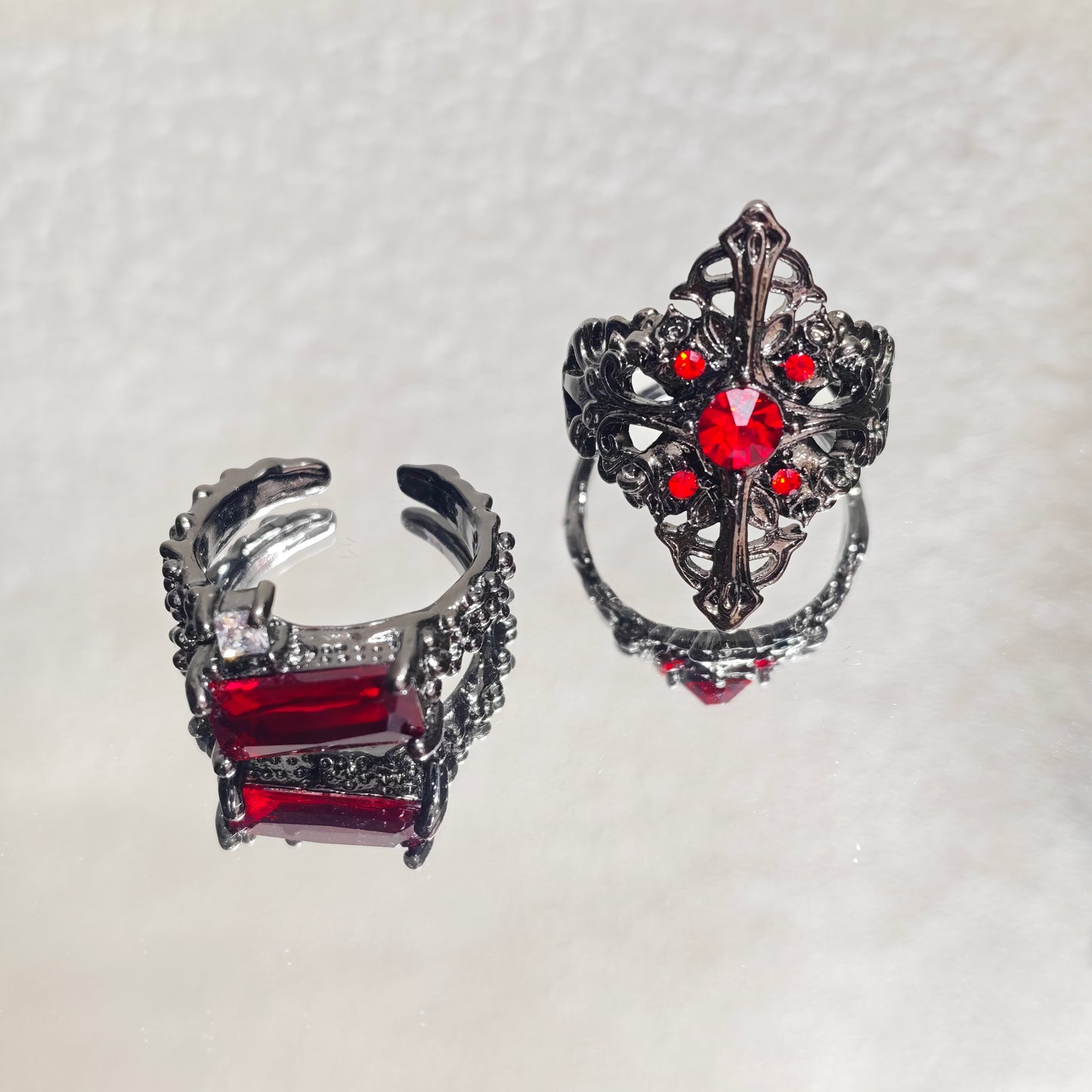 red crystal gothic rings silver dark aesthetic