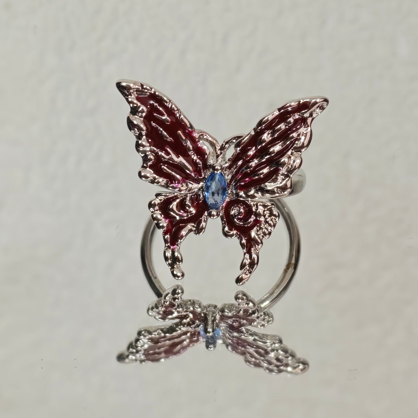 Silver butterfly statement ring