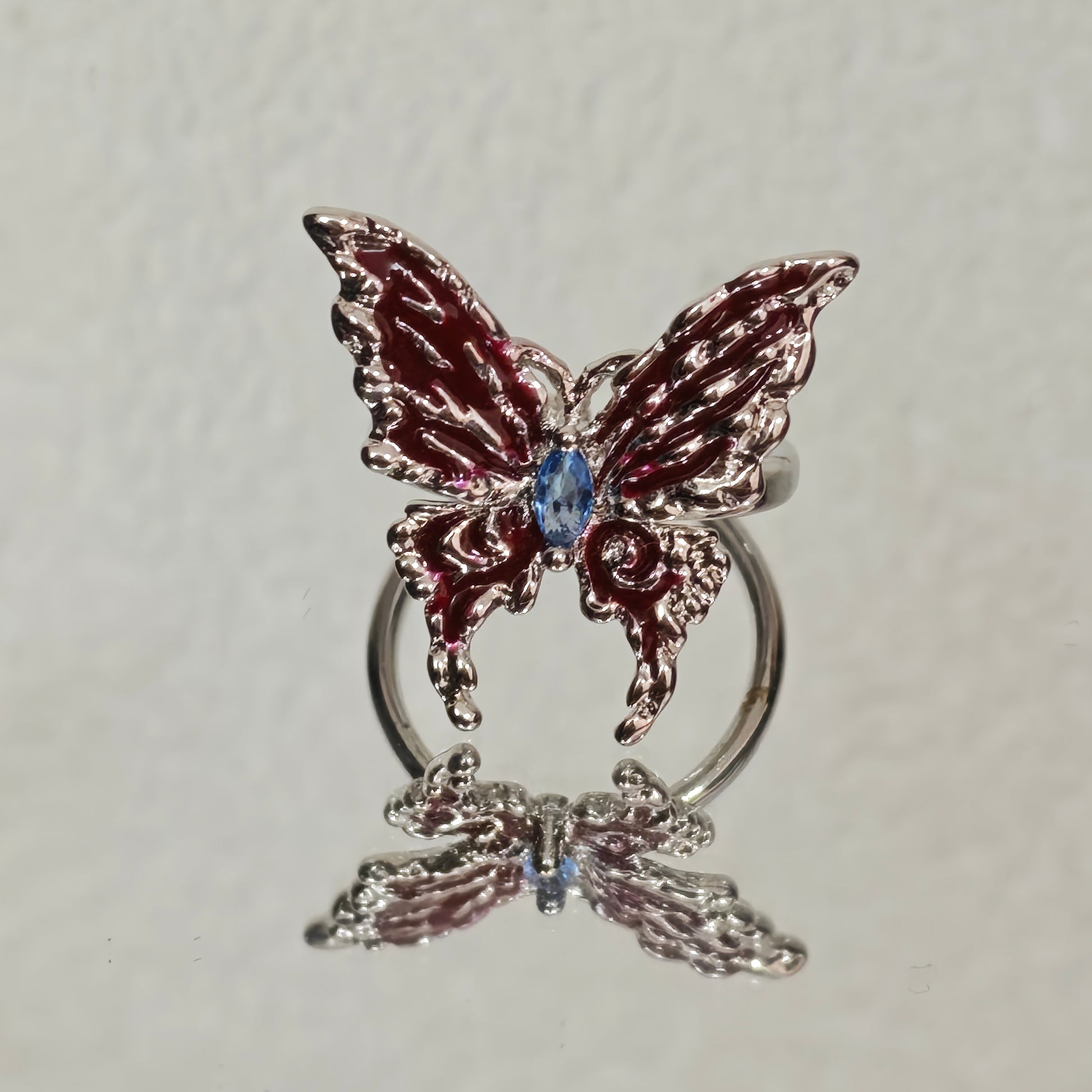 Silver butterfly statement ring