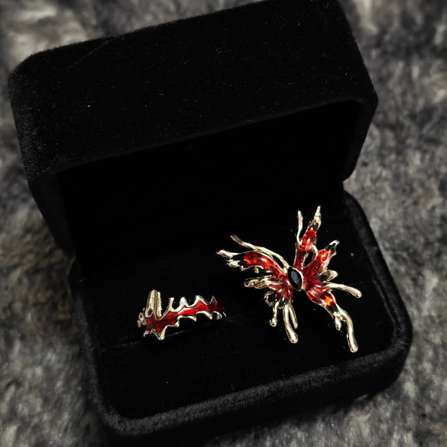 red gothic rings dark alternative jewelry