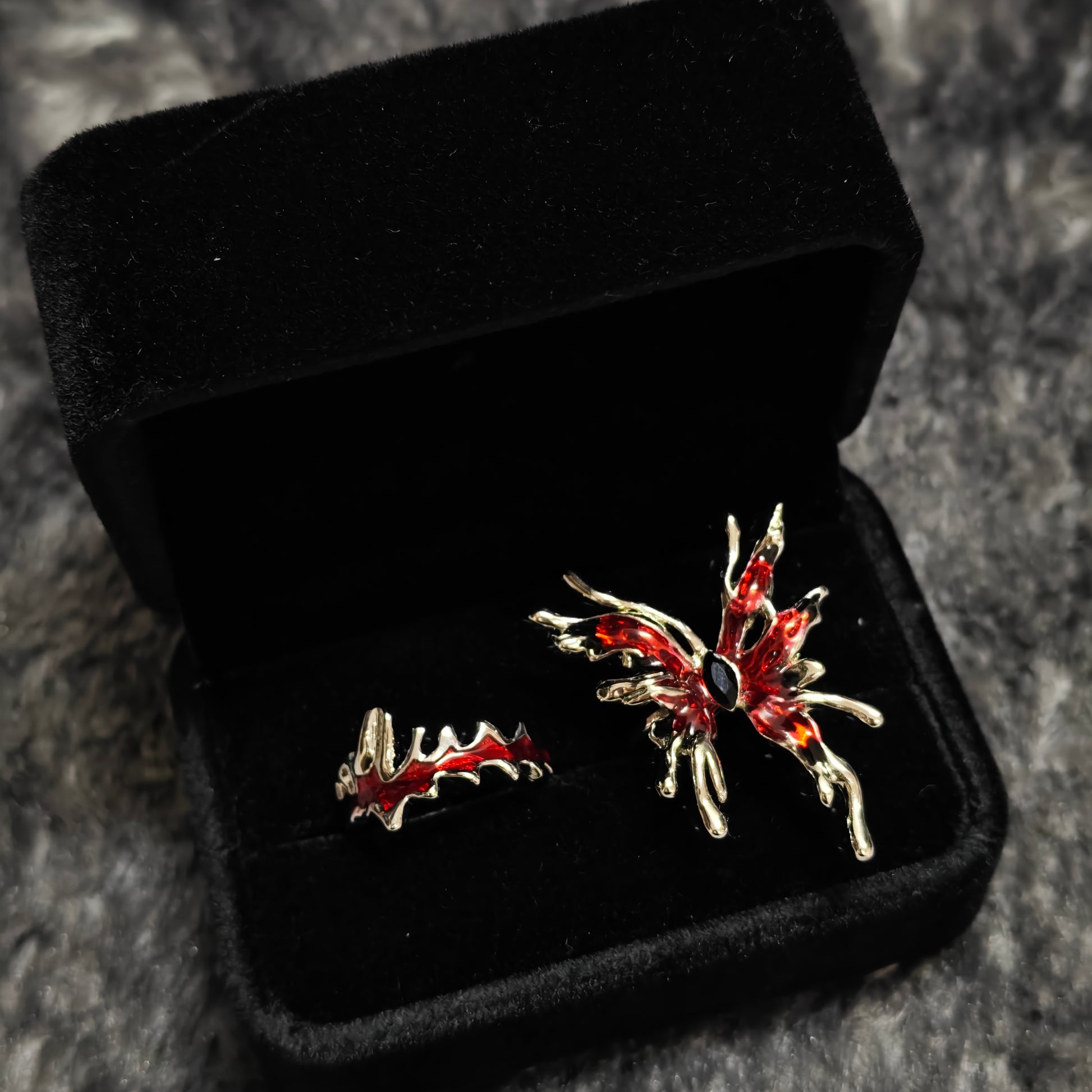 red gothic rings dark alternative jewelry