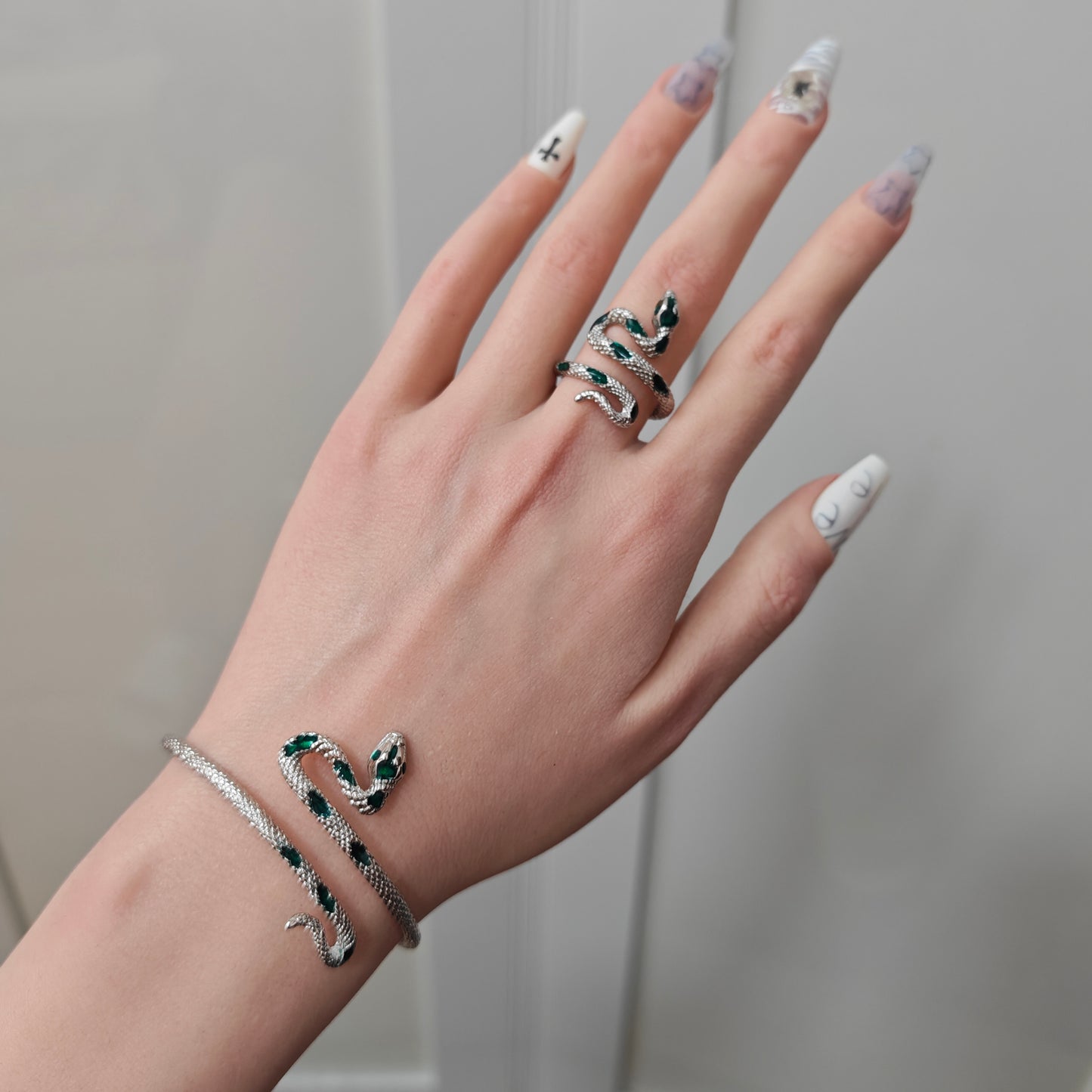 Gothic Snake Ring & Band Set detail view 3, dark finish gothic dark aesthetic