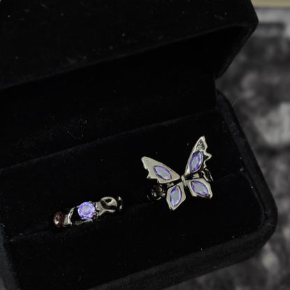Gothic Purple Butterfly Adjustable Ring | Dark Coquette Jewelry