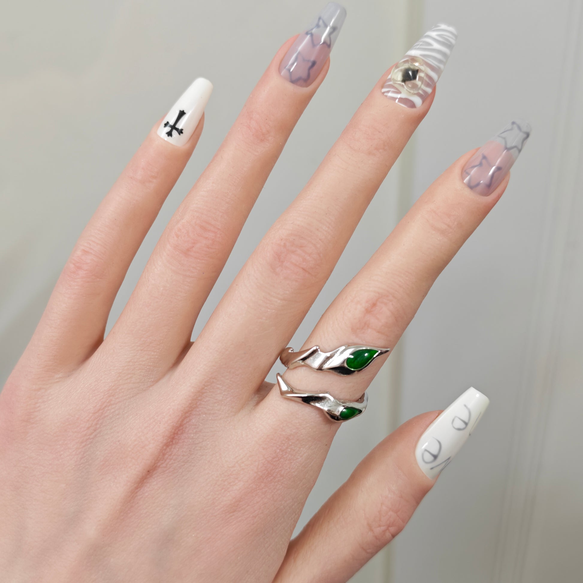 Green Jade Leaf Ring side view detail, alternative dark aesthetic
