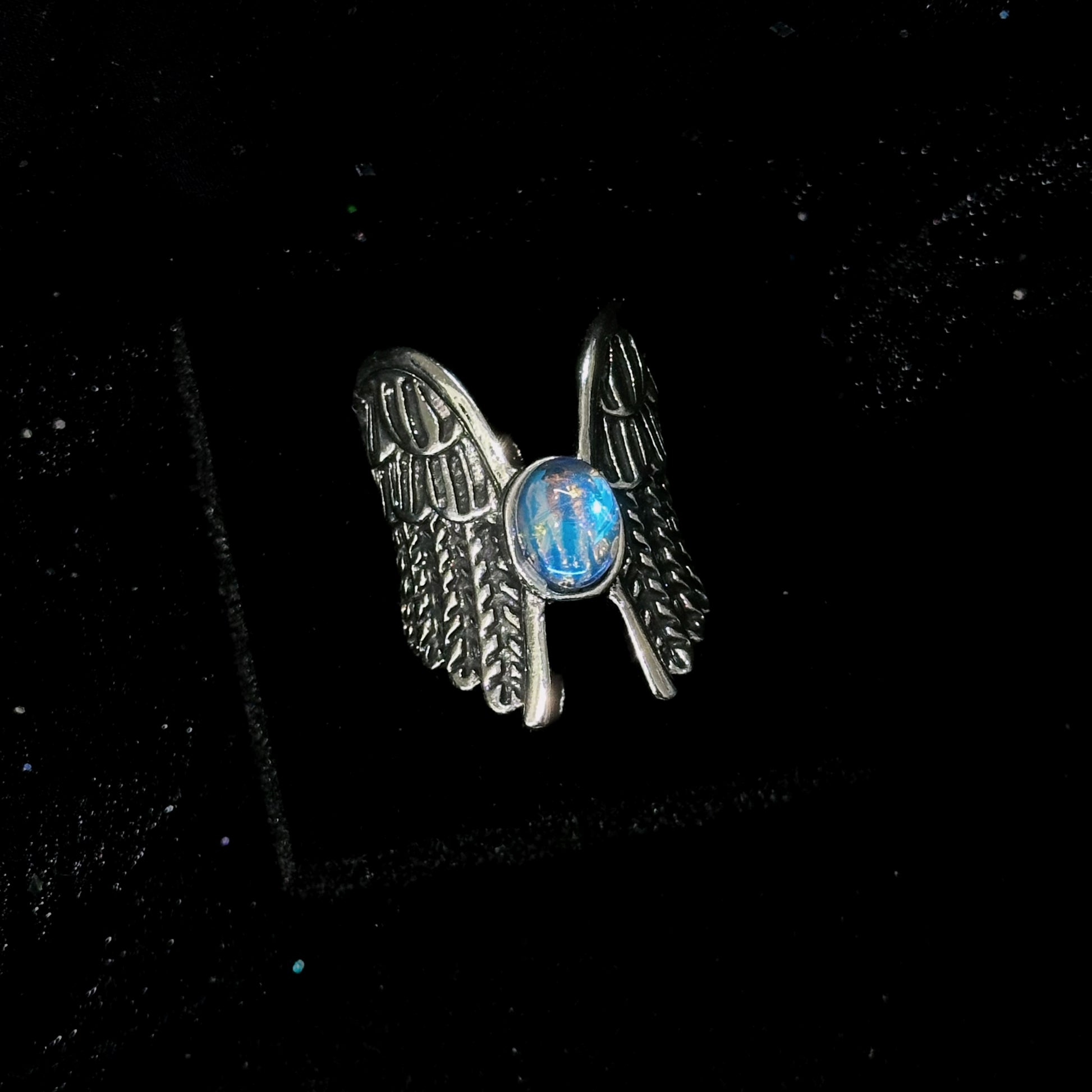 Guardian of the Dark Fallen Angel Wing Ring Set side view detail, gothic dark aesthetic