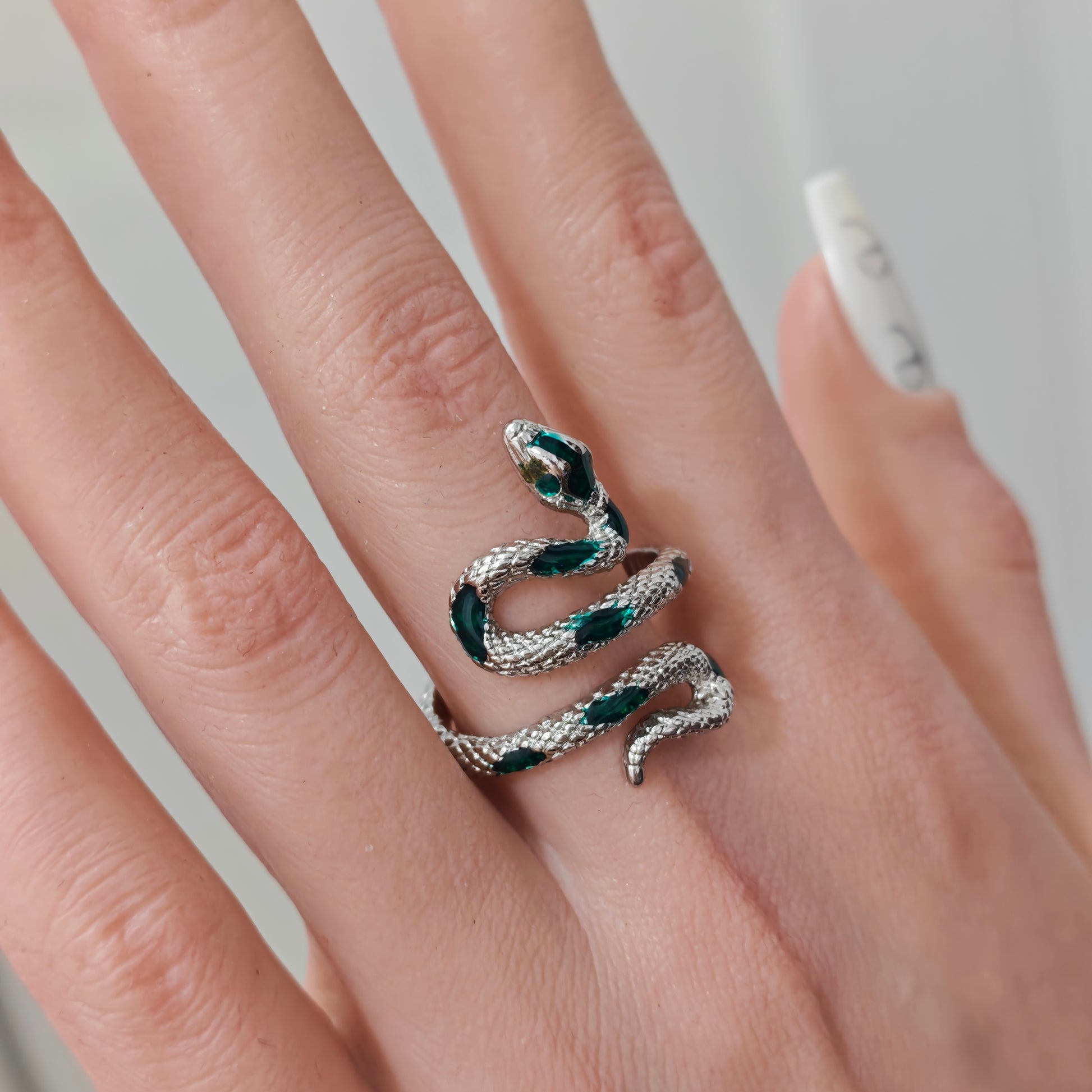 Gothic Snake Ring & Band Set detail view 6, dark finish gothic dark aesthetic