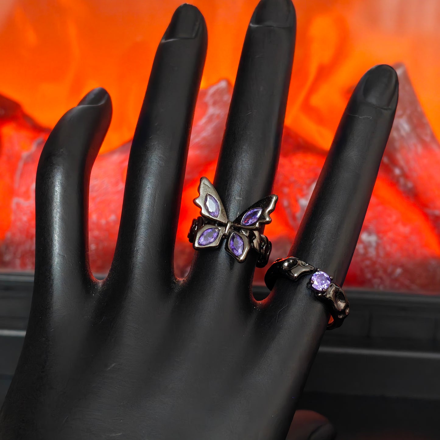 Gothic Purple Butterfly Adjustable Ring | Dark Coquette Jewelry