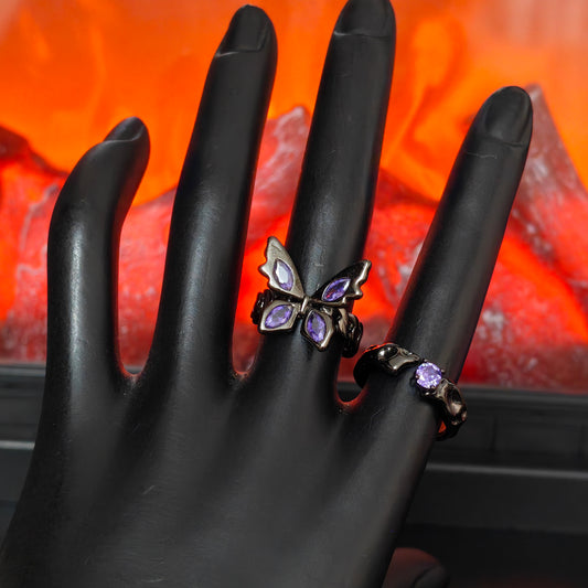 Gothic Purple Butterfly Adjustable Ring | Dark Coquette Jewelry