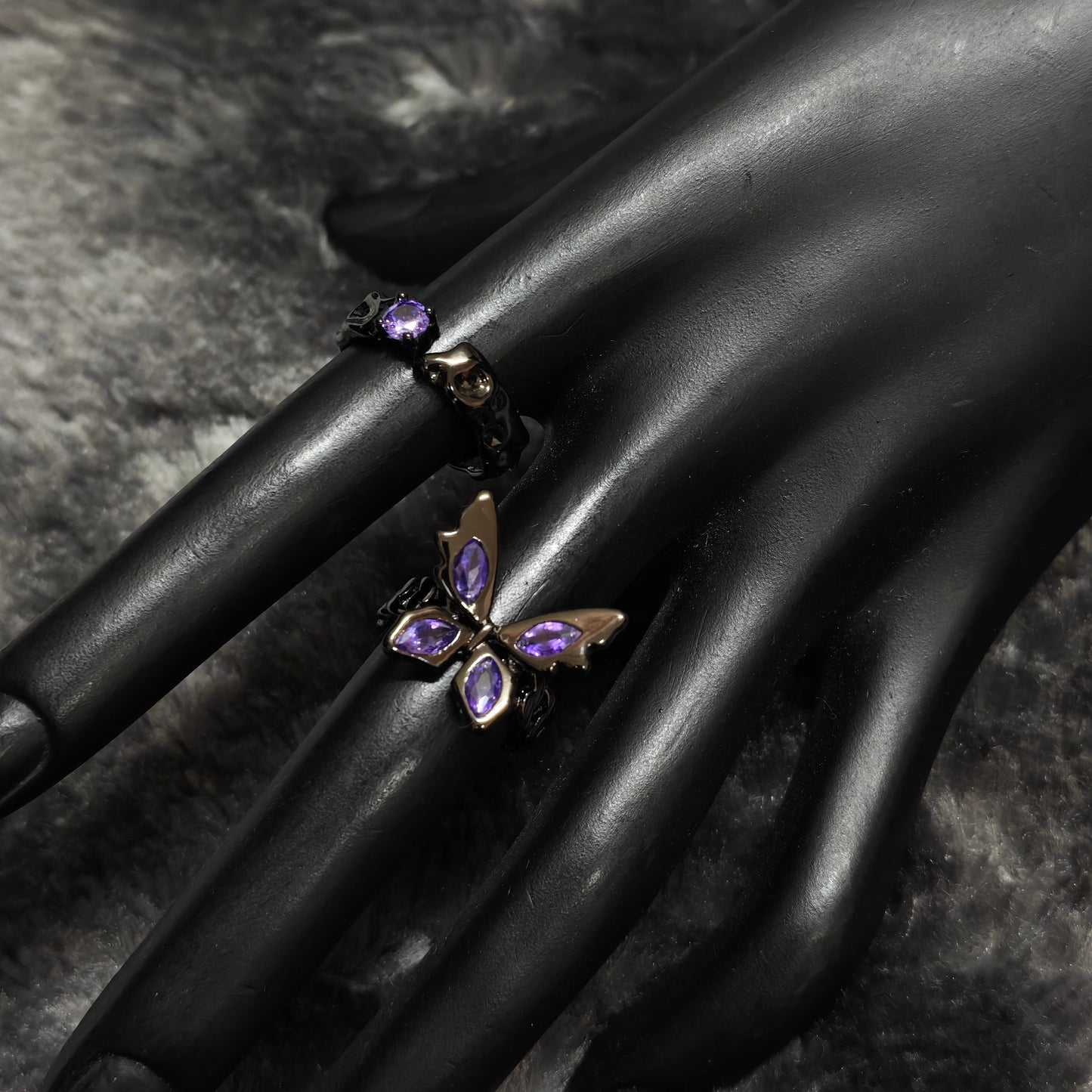 Gothic Purple Butterfly Adjustable Ring | Dark Coquette Jewelry
