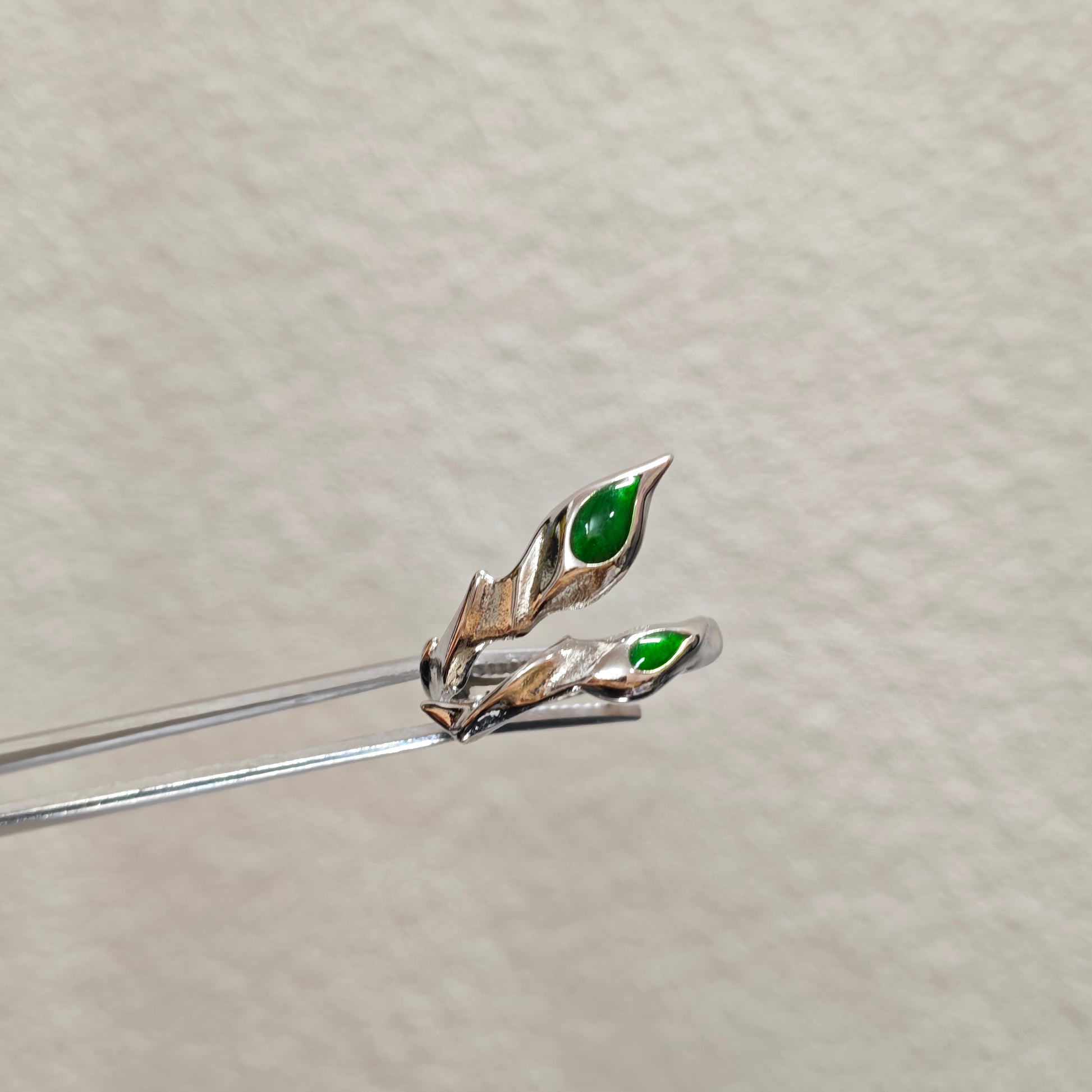 Green Jade Leaf Ring detail view 1, green finish alternative dark aesthetic