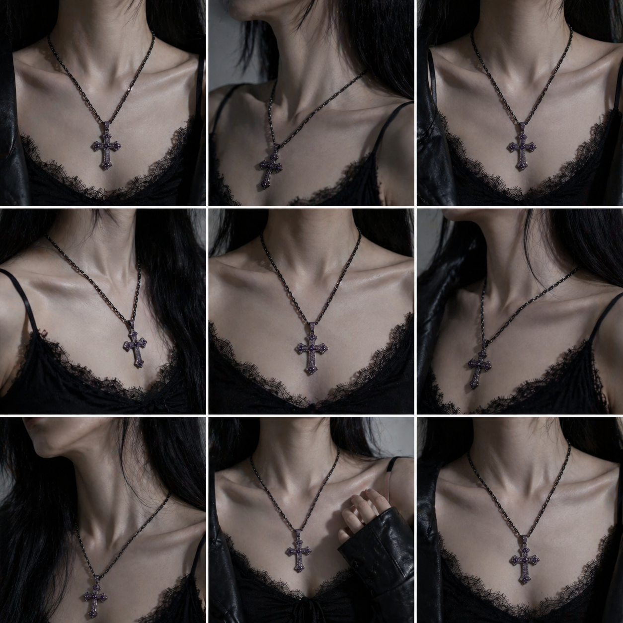 Gothic Cross Necklace side view detail, gothic dark aesthetic