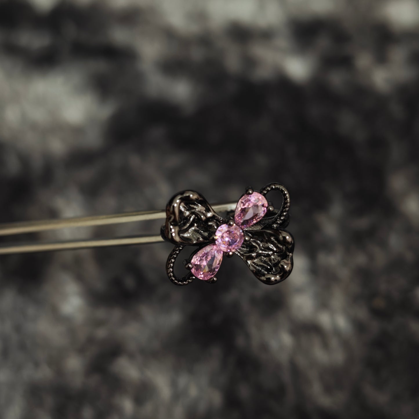 Pink Flutter Duo: Adjustable Butterfly Heart & Crystal Stacking Rings