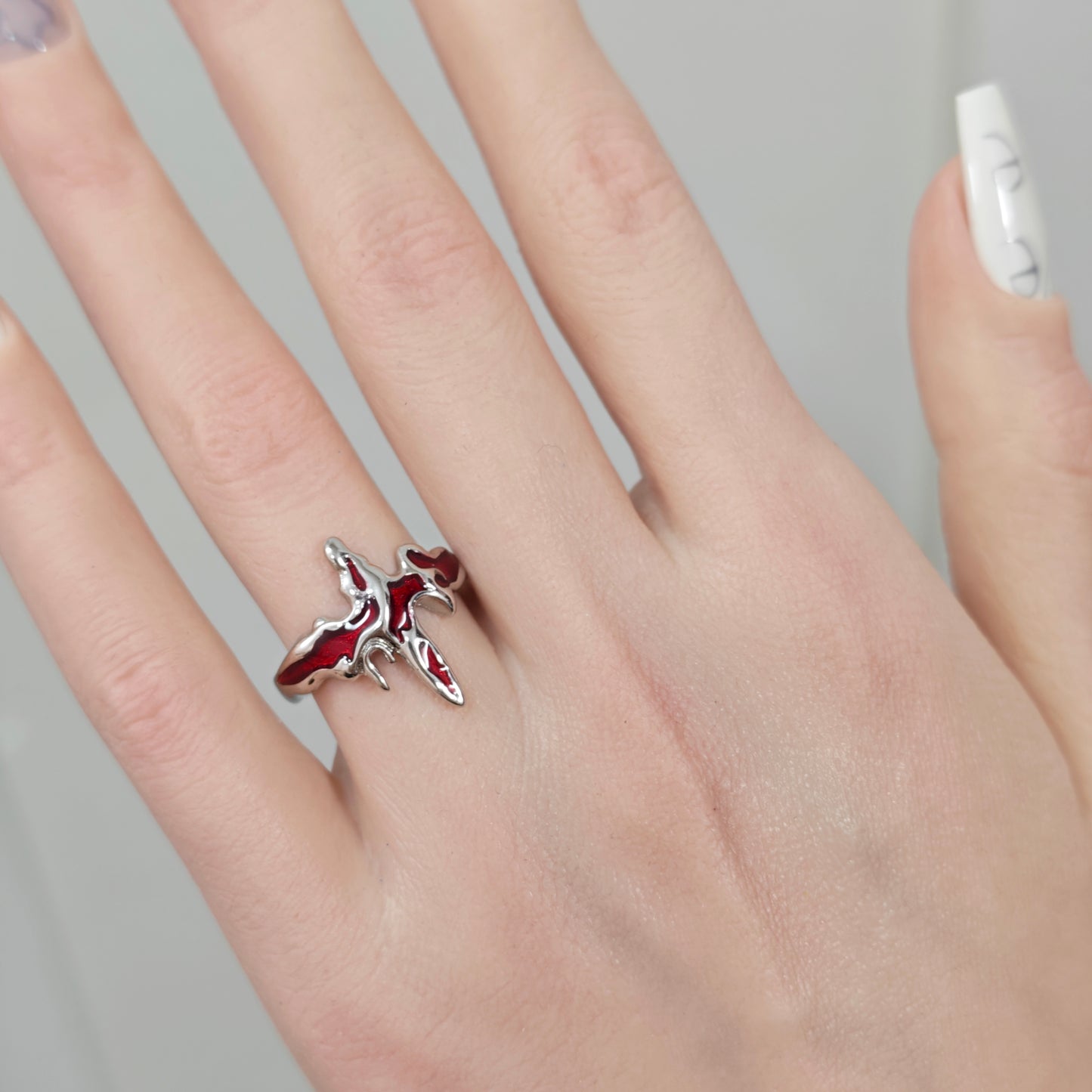 Flaming Cross Ring side view detail, gothic dark aesthetic