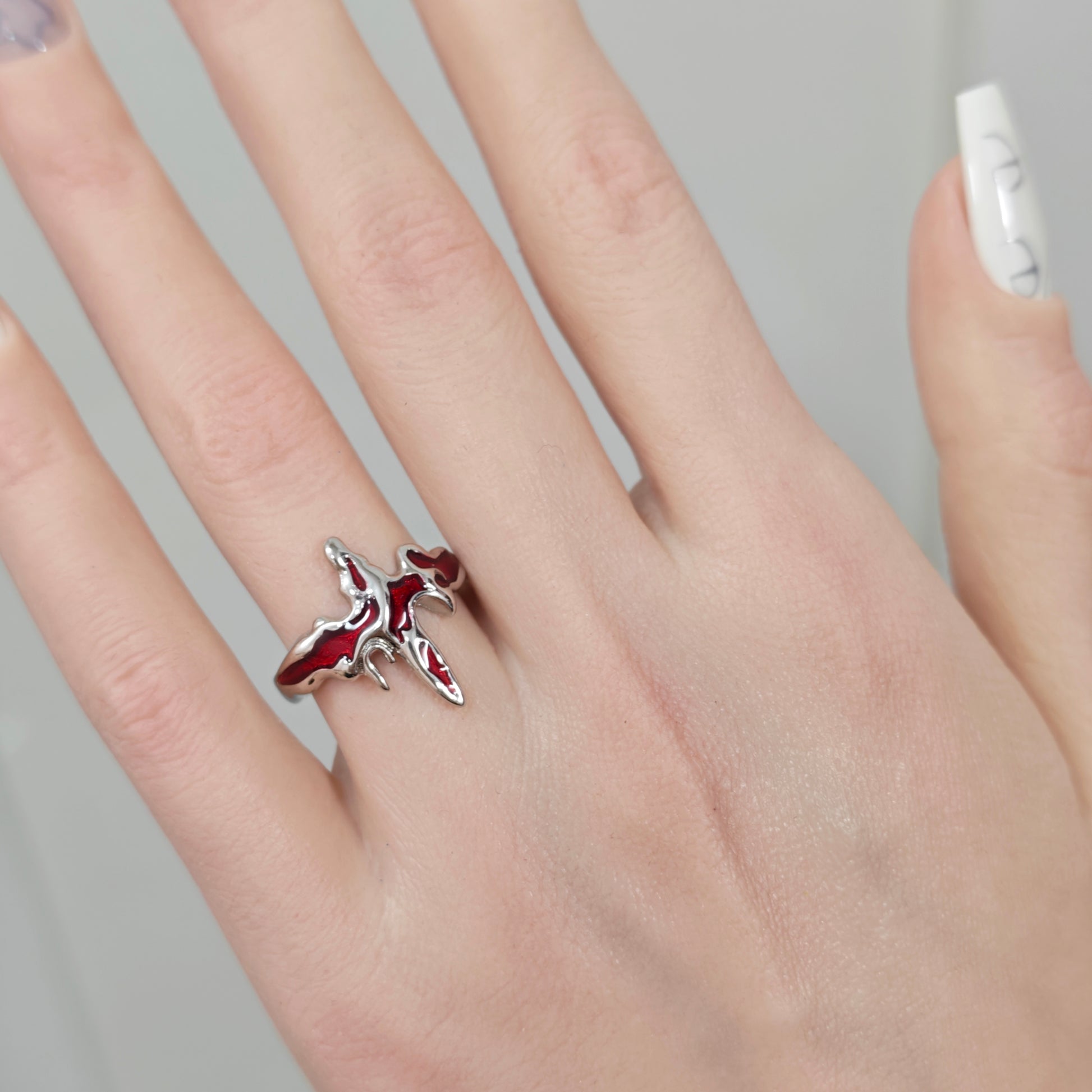 Flaming Cross Ring side view detail, gothic dark aesthetic