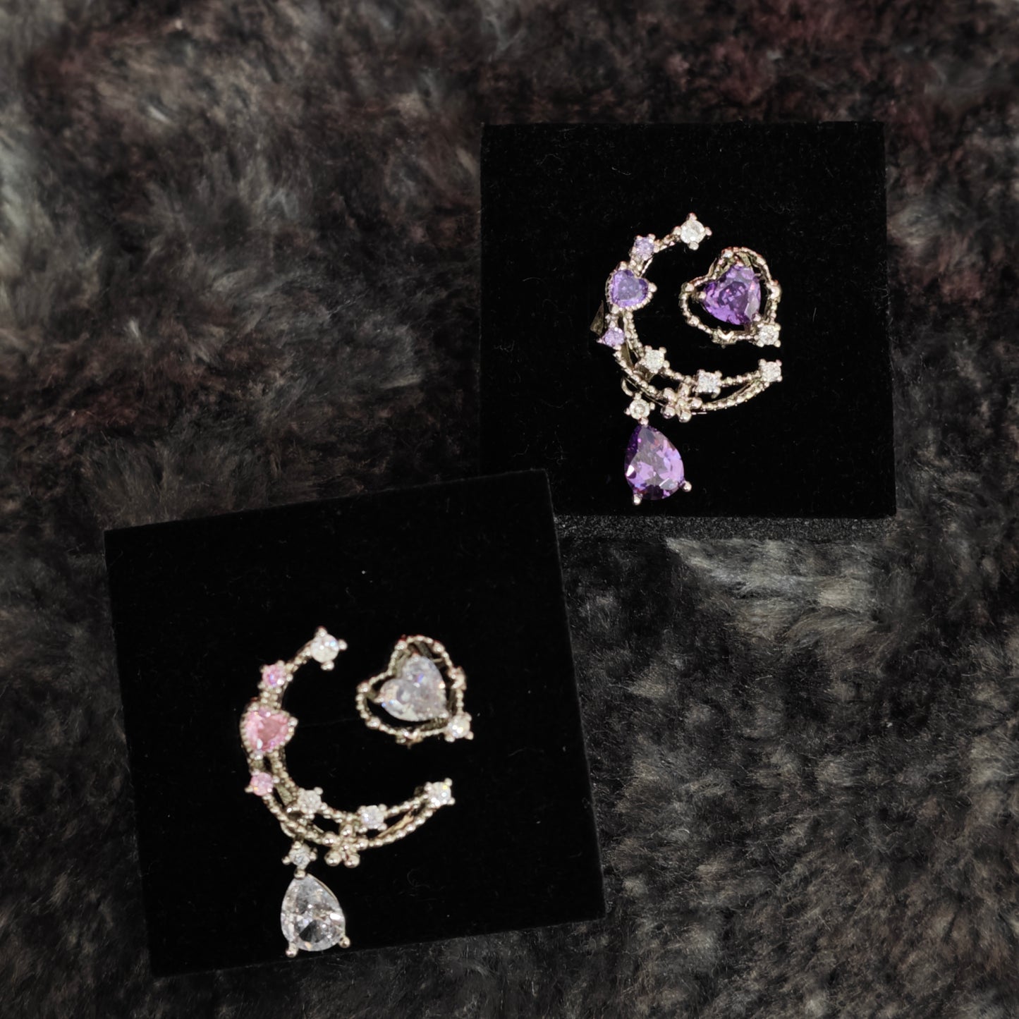 Heart Drop Chain Ring in open Aslop Jewelry white gift box, overhead flat view