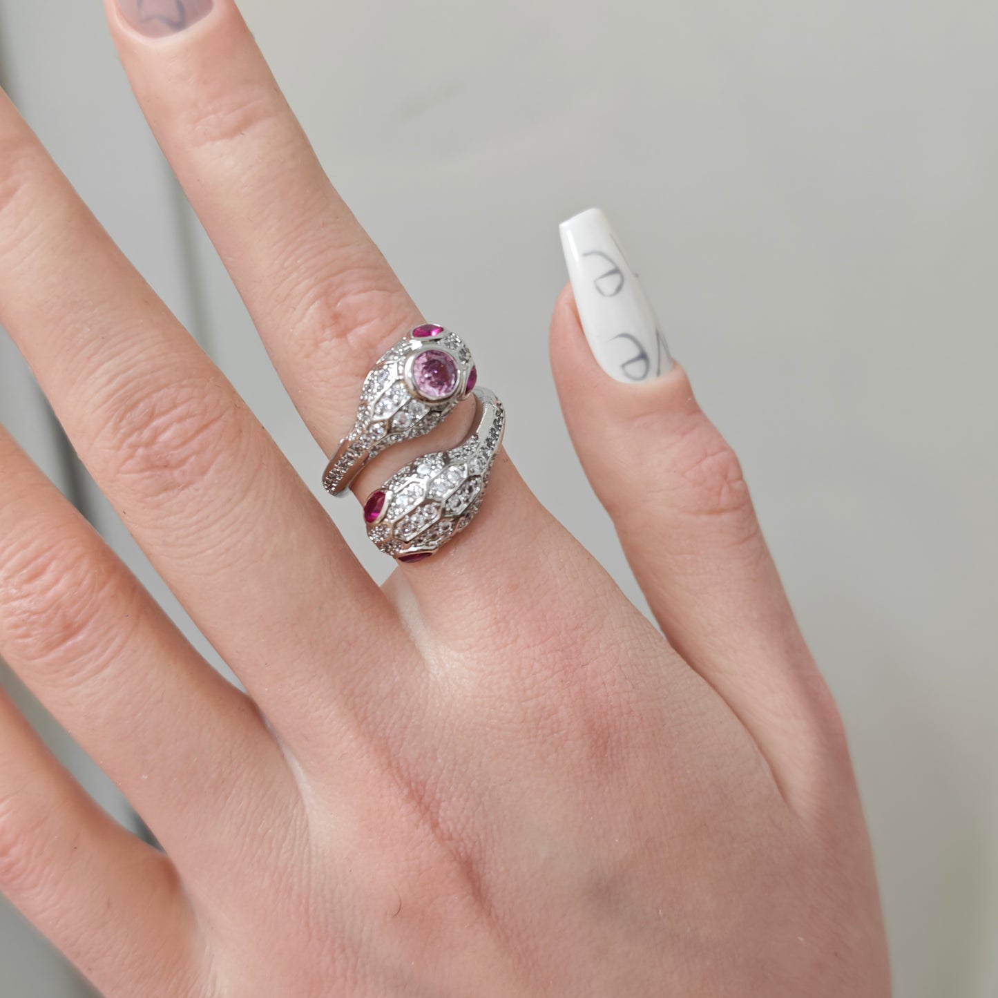 Pink Snake Ring side view detail, alternative dark aesthetic