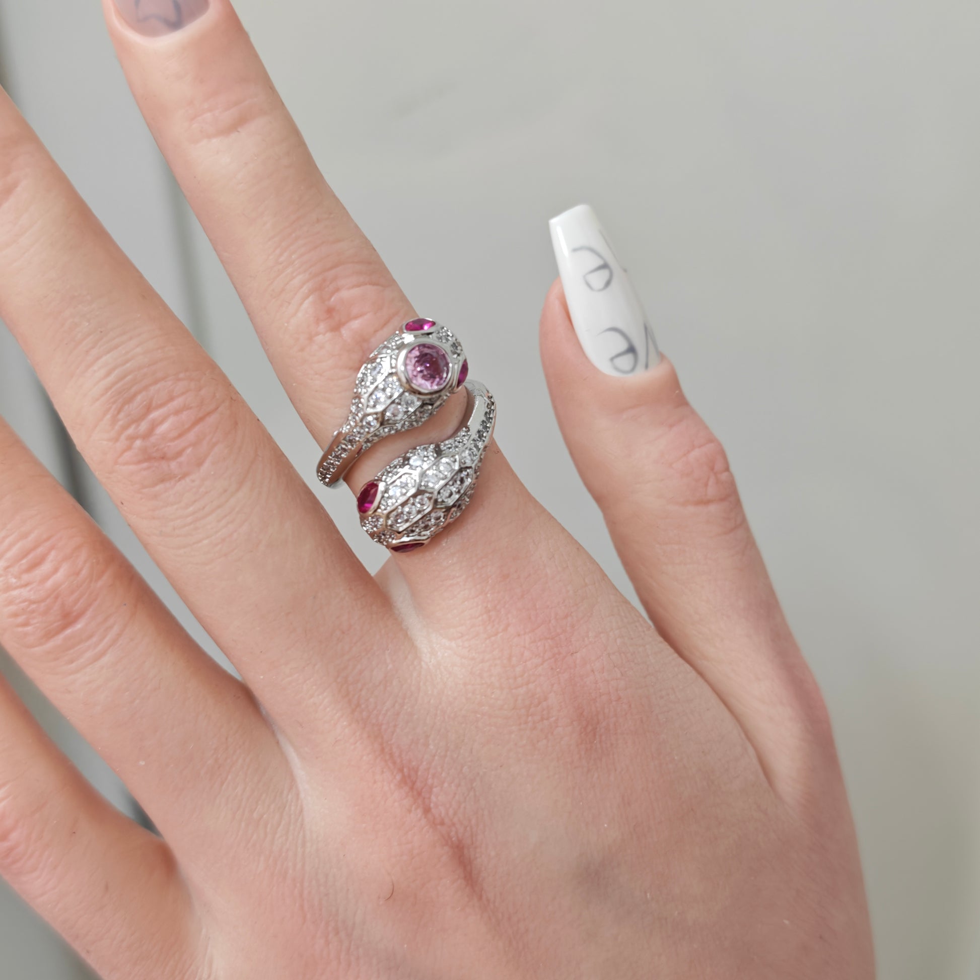Pink Snake Ring side view detail, alternative dark aesthetic