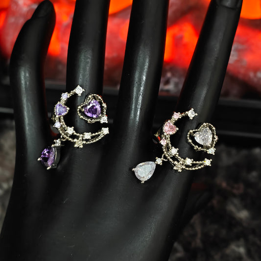 Heart Drop Chain Ring – Adjustable Zircon Tassel Statement Ring