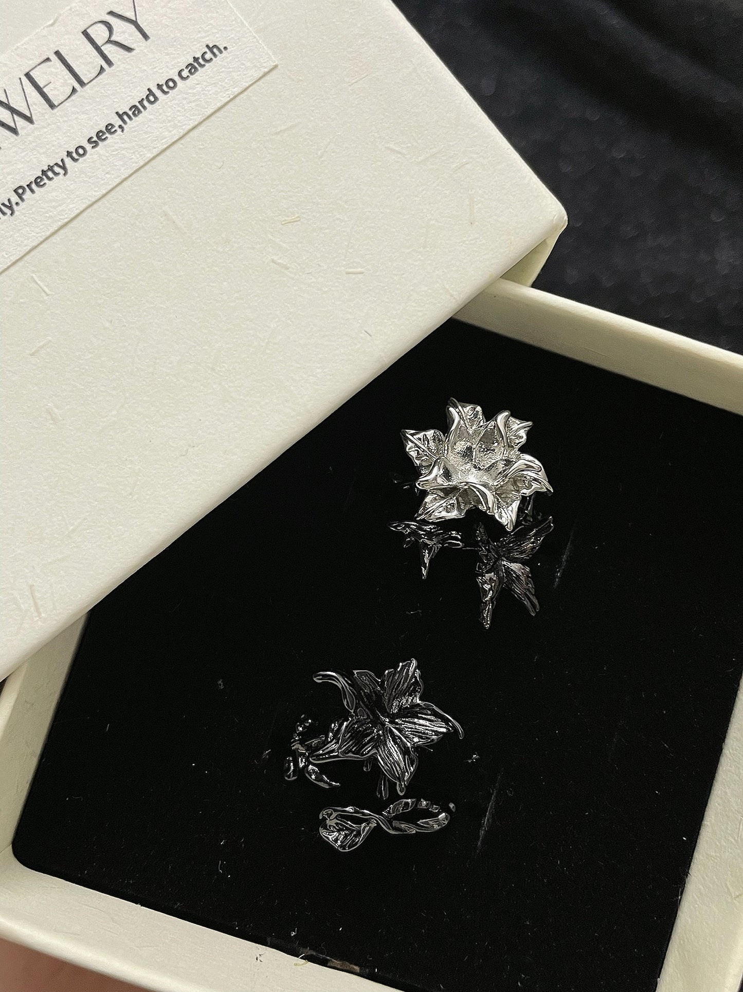 Black Rose Ring Set | Gothic Floral Stacking Rings | Dark Romantic Jewelry | Adjustable Open Band