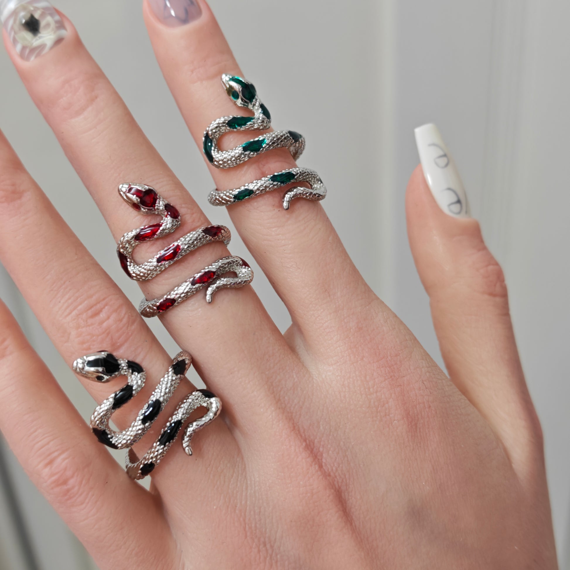Coiled Snake Ring detail view 5, dark finish gothic dark aesthetic