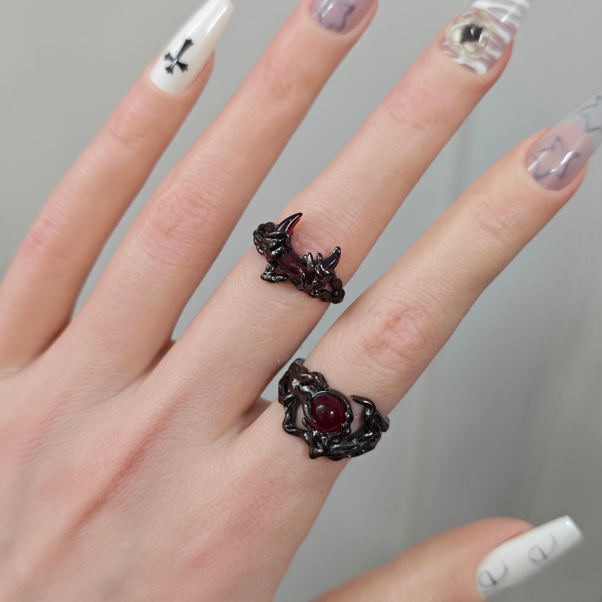 Gothic Dark Ring Set side view detail, gothic dark aesthetic