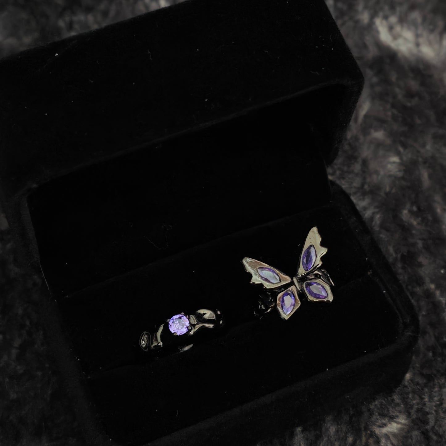 Gothic Purple Butterfly Adjustable Ring | Dark Coquette Jewelry