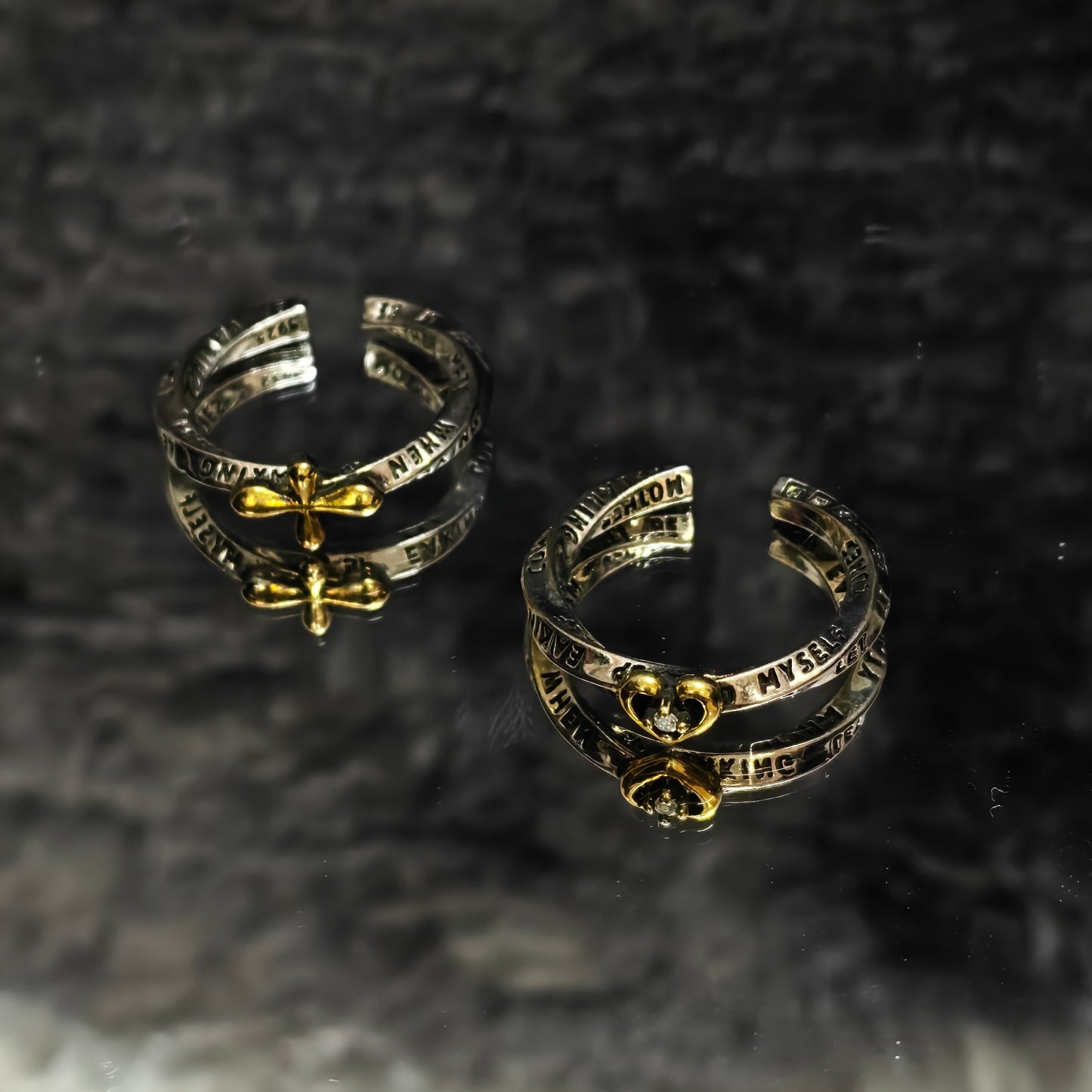 silver gold engraved ring set alternative style