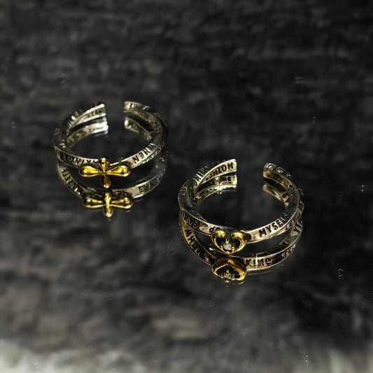 silver gold engraved ring set alternative style