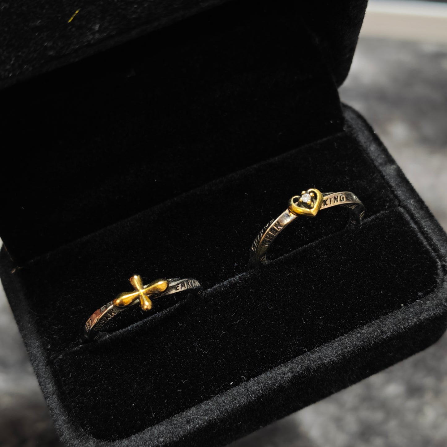 silver engraved ring set grunge alternative jewelry