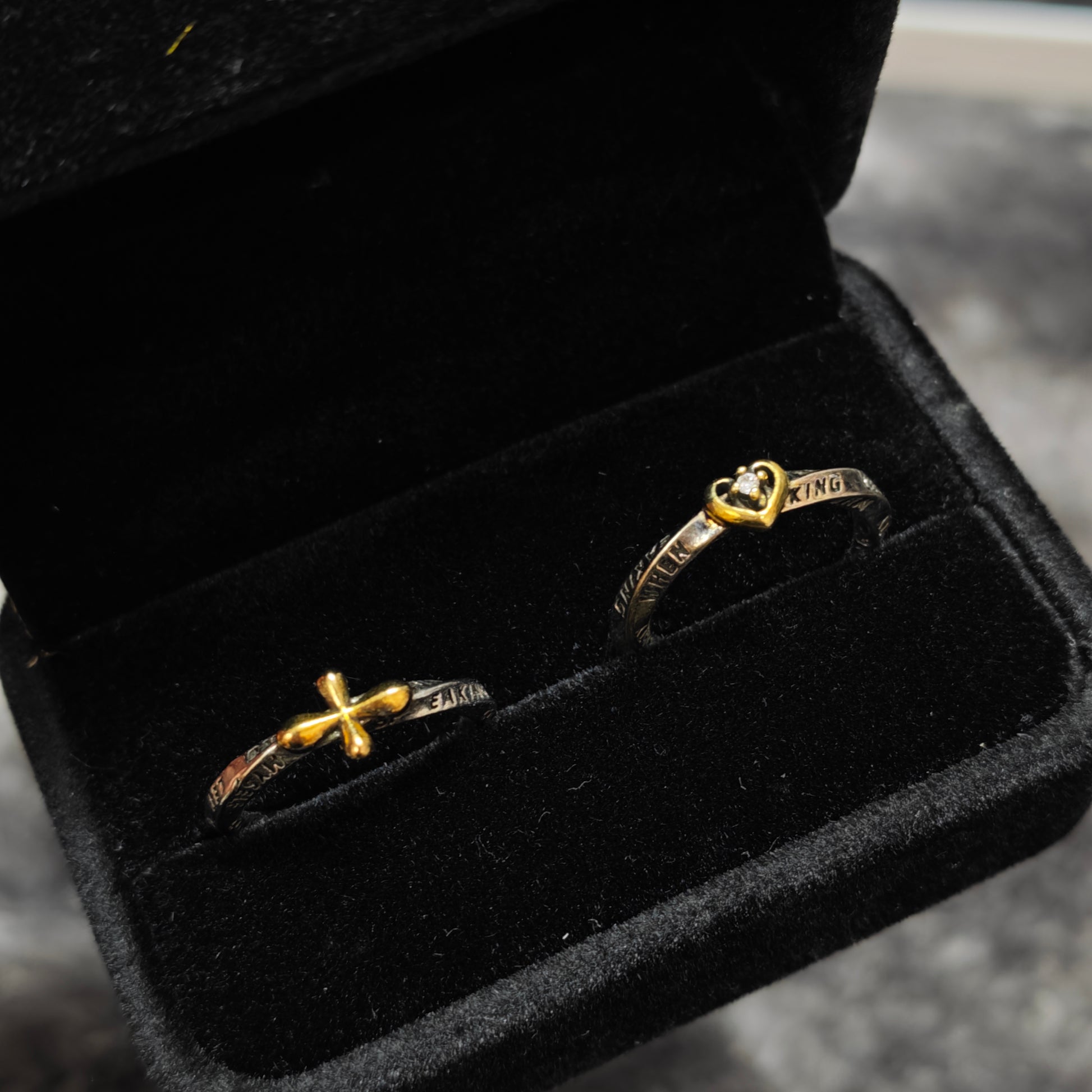 silver engraved ring set grunge alternative jewelry