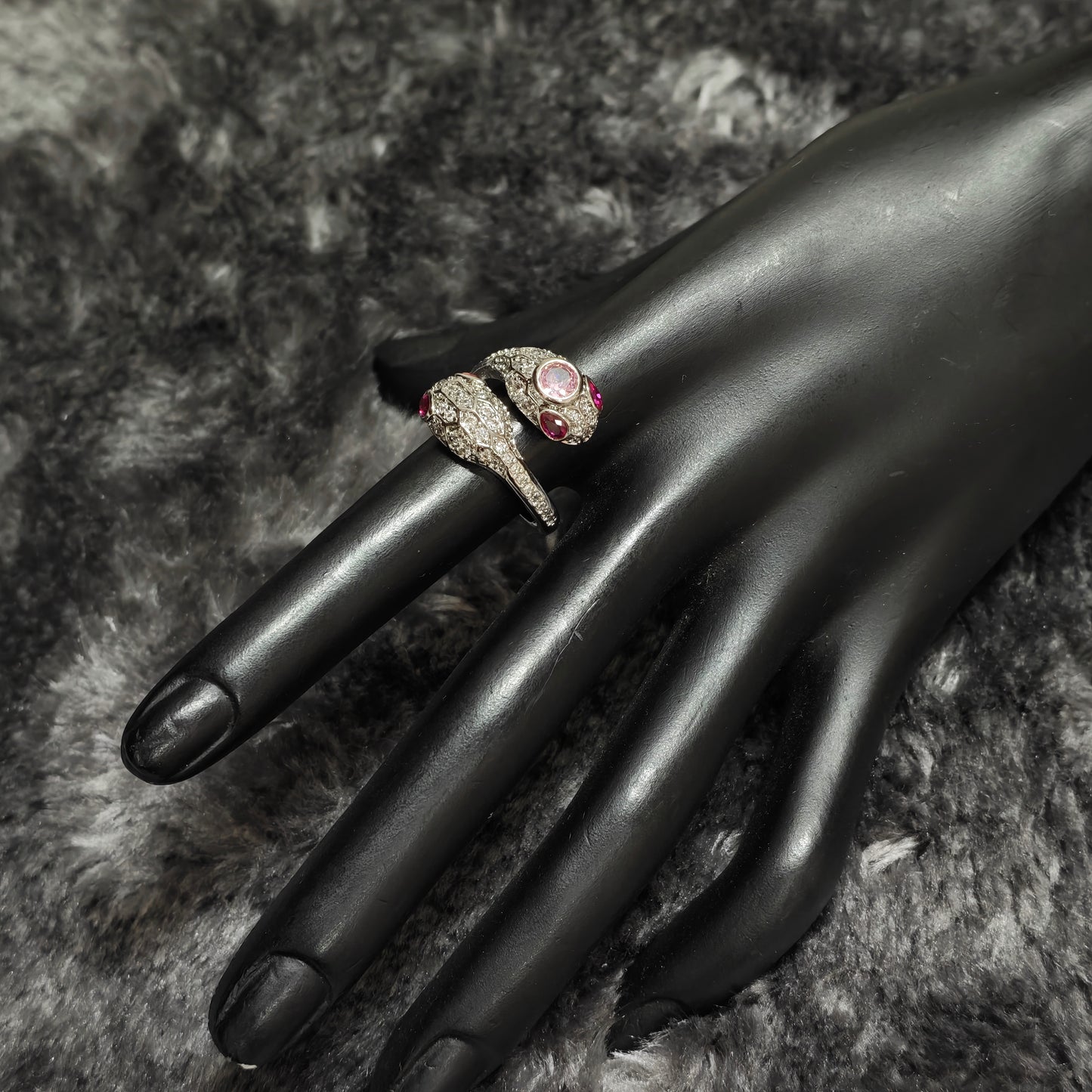 silver snake ring pink crystal gothic punk jewelry