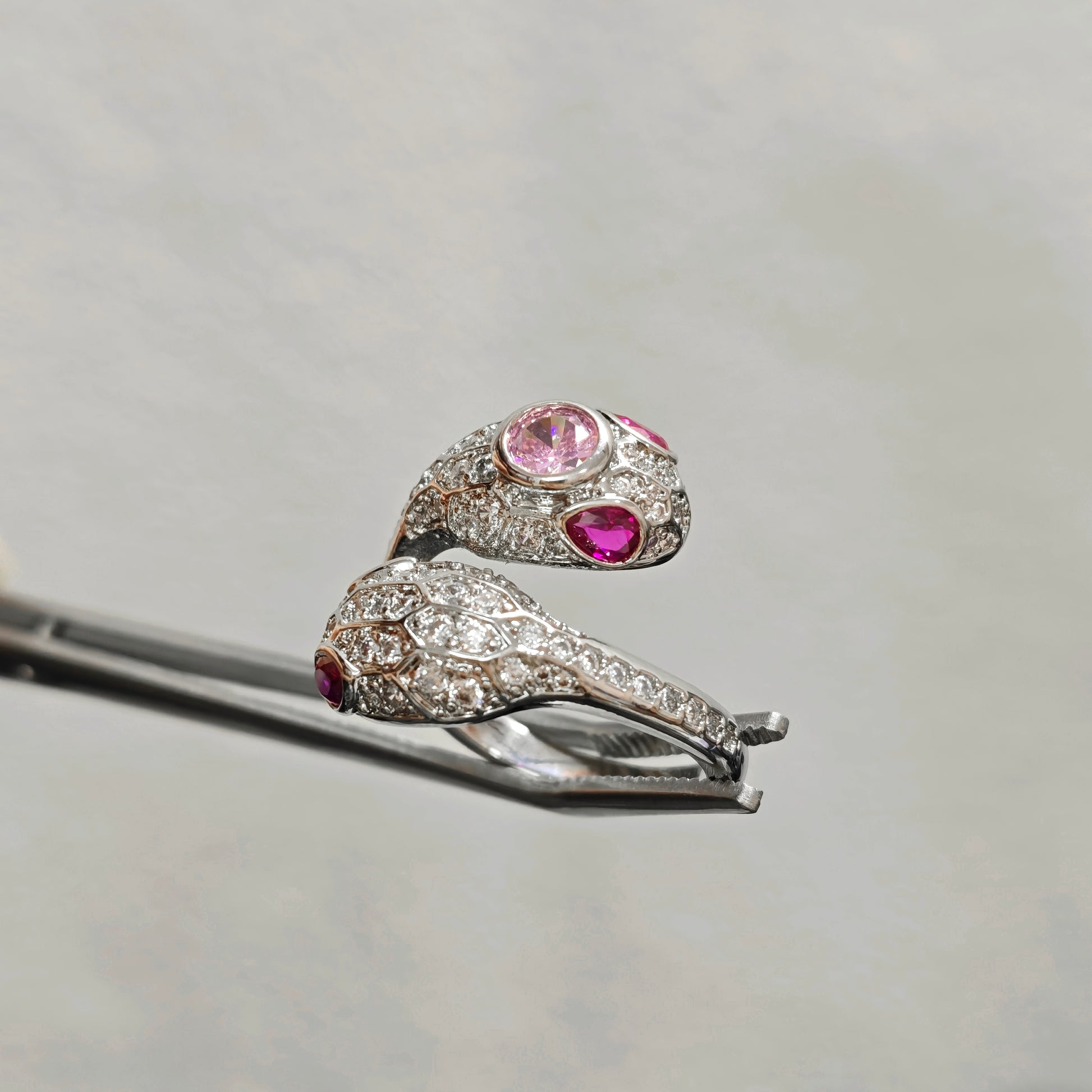 pink gemstone snake ring gothic dark jewelry